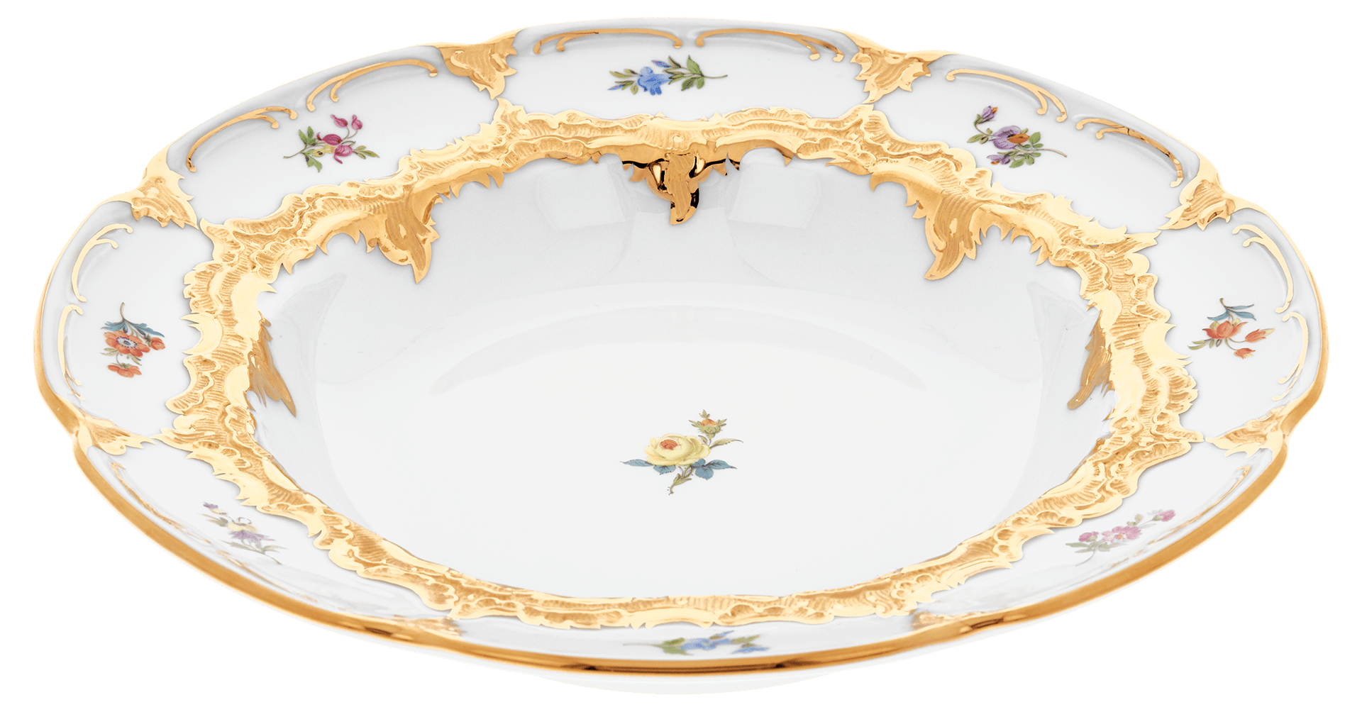 Suppenteller Gestreute Blümchen Goldbronze Ø 24,5 cm | Meissen B - Form 010179 - 15489 - Meissen Weimar