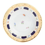 Suppenteller, gestreute Blümchen, königsblau glasiert, Goldbronze, Ø 25 cm | Meissen X-Form