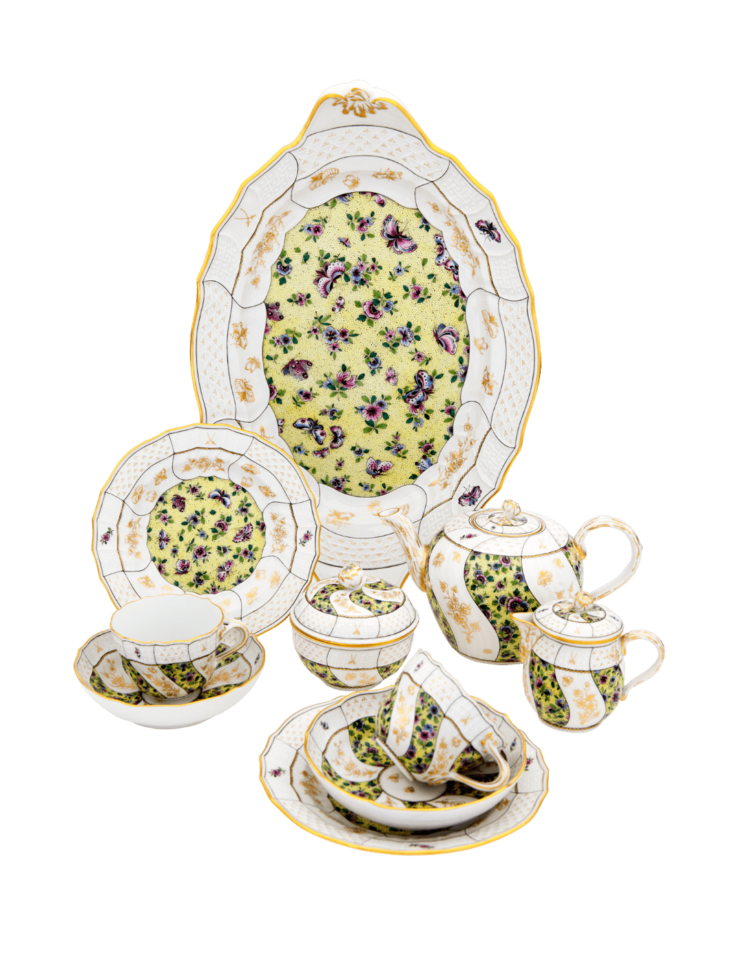 Tee - Dejeuner Blüten - und Schmetterlingsfantasien, limitiert, Gesamtgewicht 2300 g | Meissen Limitierte Meisterwerke 589984 - c0201 - Meissen Weimar