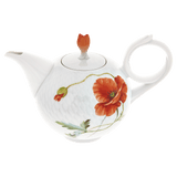 Teekanne, Blumenmalerei "Wilder Mohn", rot, weißer Rand, V 1,05 l | Meissen Wellenspiel Relief