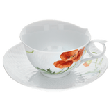 Teetasse, Blumenmalerei "Wilder Mohn", rot, weißer Rand, V 0,15 l | Meissen Wellenspiel Relief