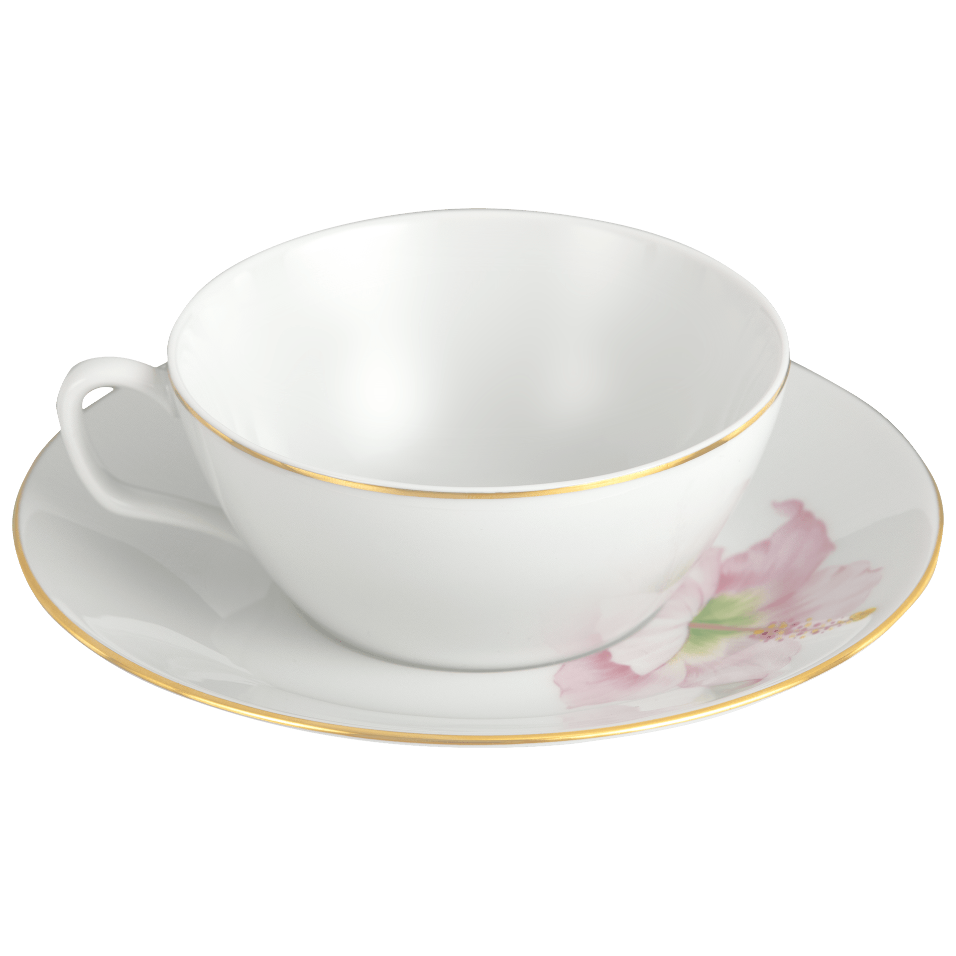 Teetasse mit Untertasse, Hibiskus Goldrand, Ø 16,5 cm, 0,2 l | Meissen Cosmopolitan 61b163 - 37633 - Meissen Weimar