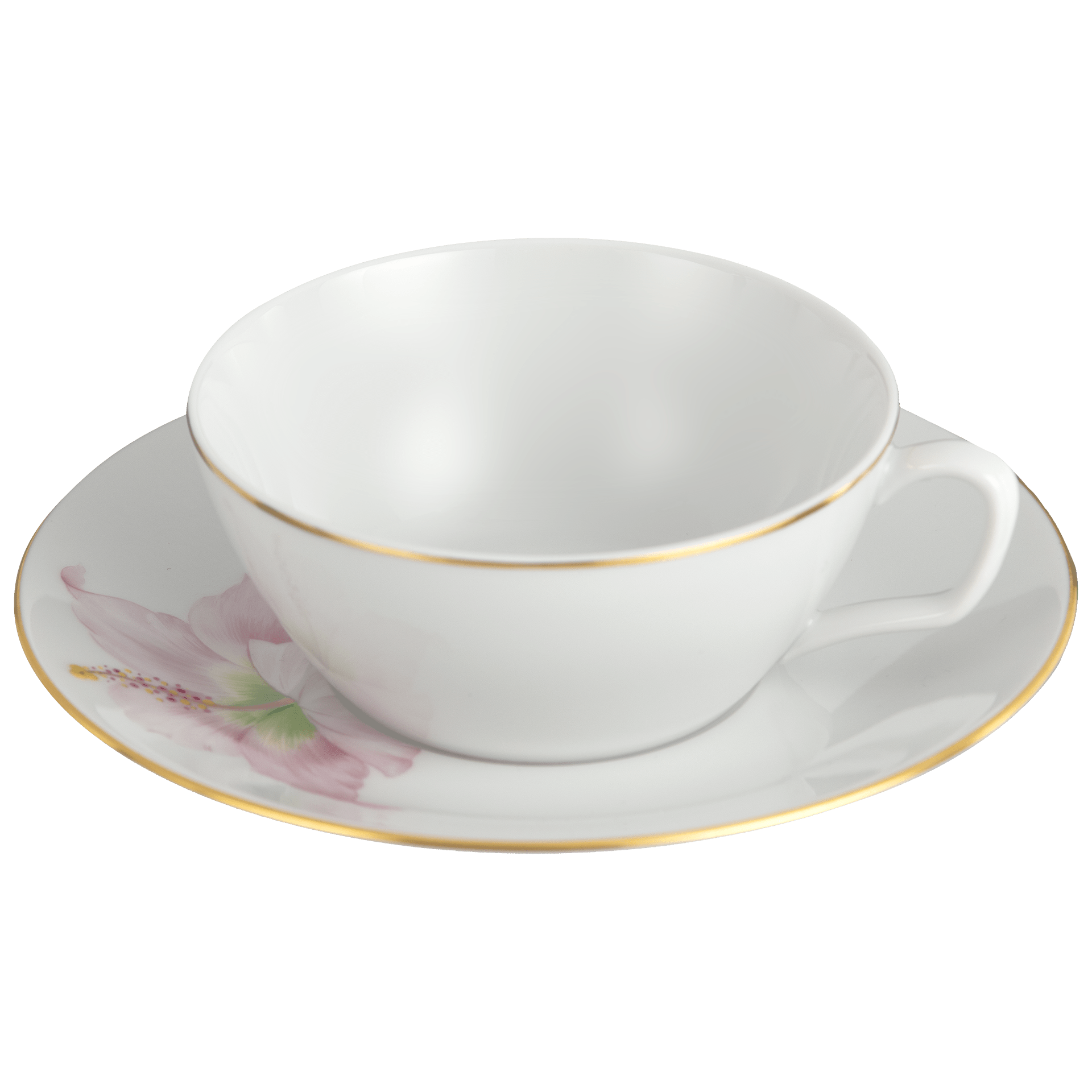 Teetasse mit Untertasse, Hibiskus Goldrand, Ø 16,5 cm, 0,2 l | Meissen Cosmopolitan 61b163 - 37633 - Meissen Weimar