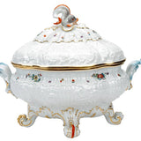 Terrine mit Delphin,  Indische Blumenzweige, gestreute Blümchen, Goldkante, Goldrand, V 1,65 l | Meissen Schwanendessin
