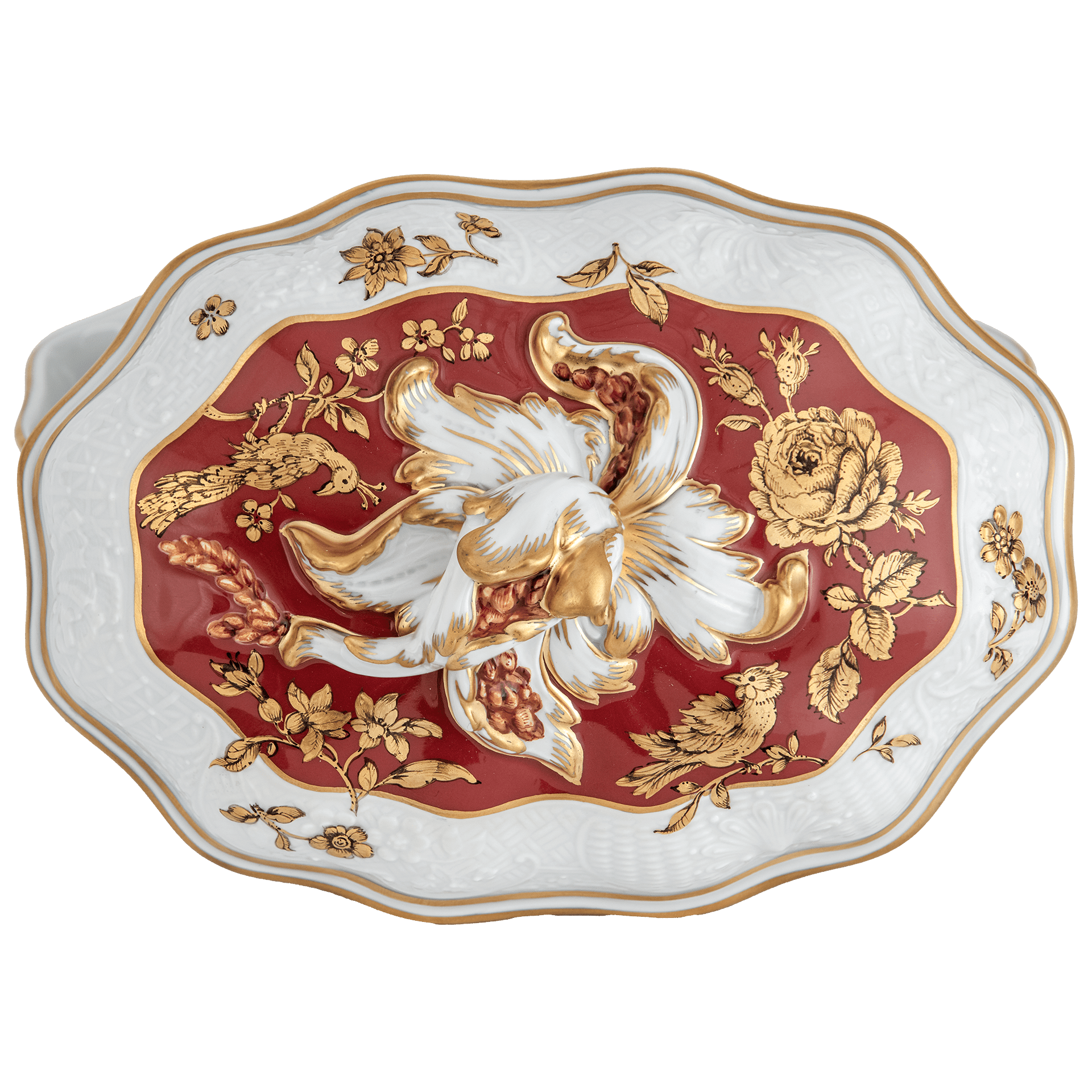 Terrine mit Pfefferschote, Rot - Gold - Relief, H 11,5 cm, Limitiert 25 Stück | Meissen Limitierte Meisterwerke 20a874-55524 - Meissen Weimar