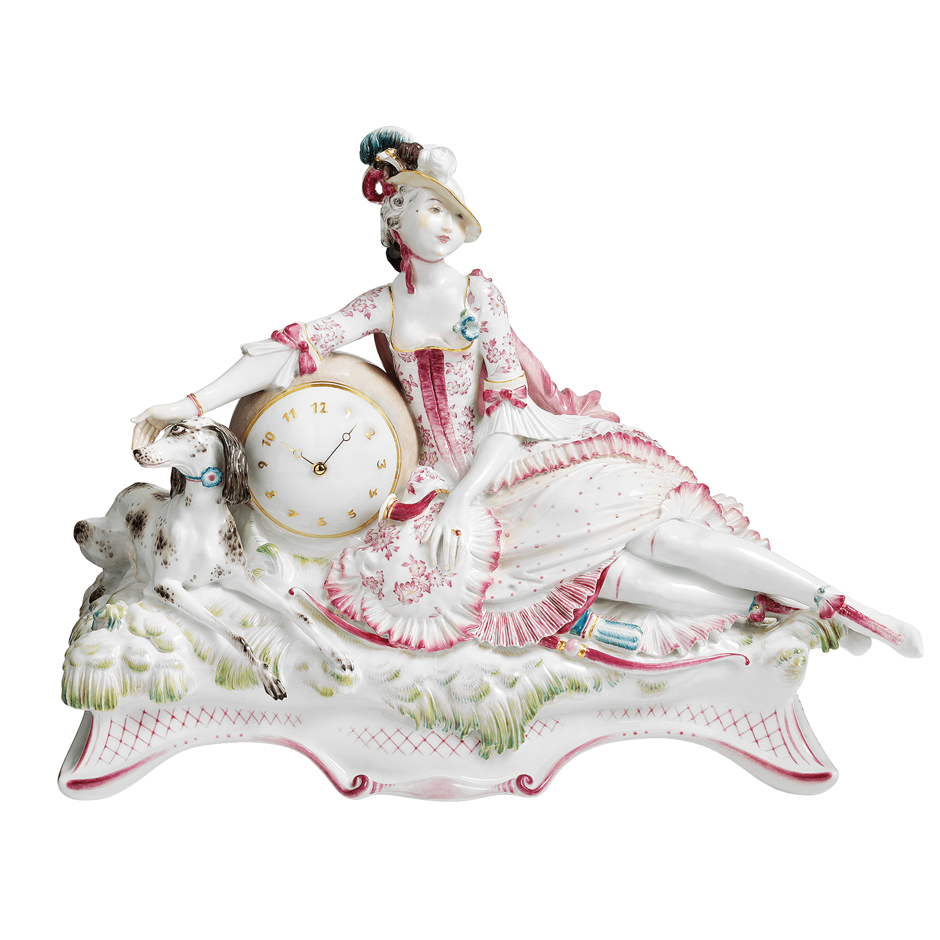 Uhr Jägerin mit Hund, Höhe 27 cm | Meissen Exklusiv - Kollektion 900380 - 60m09 - Meissen Weimar