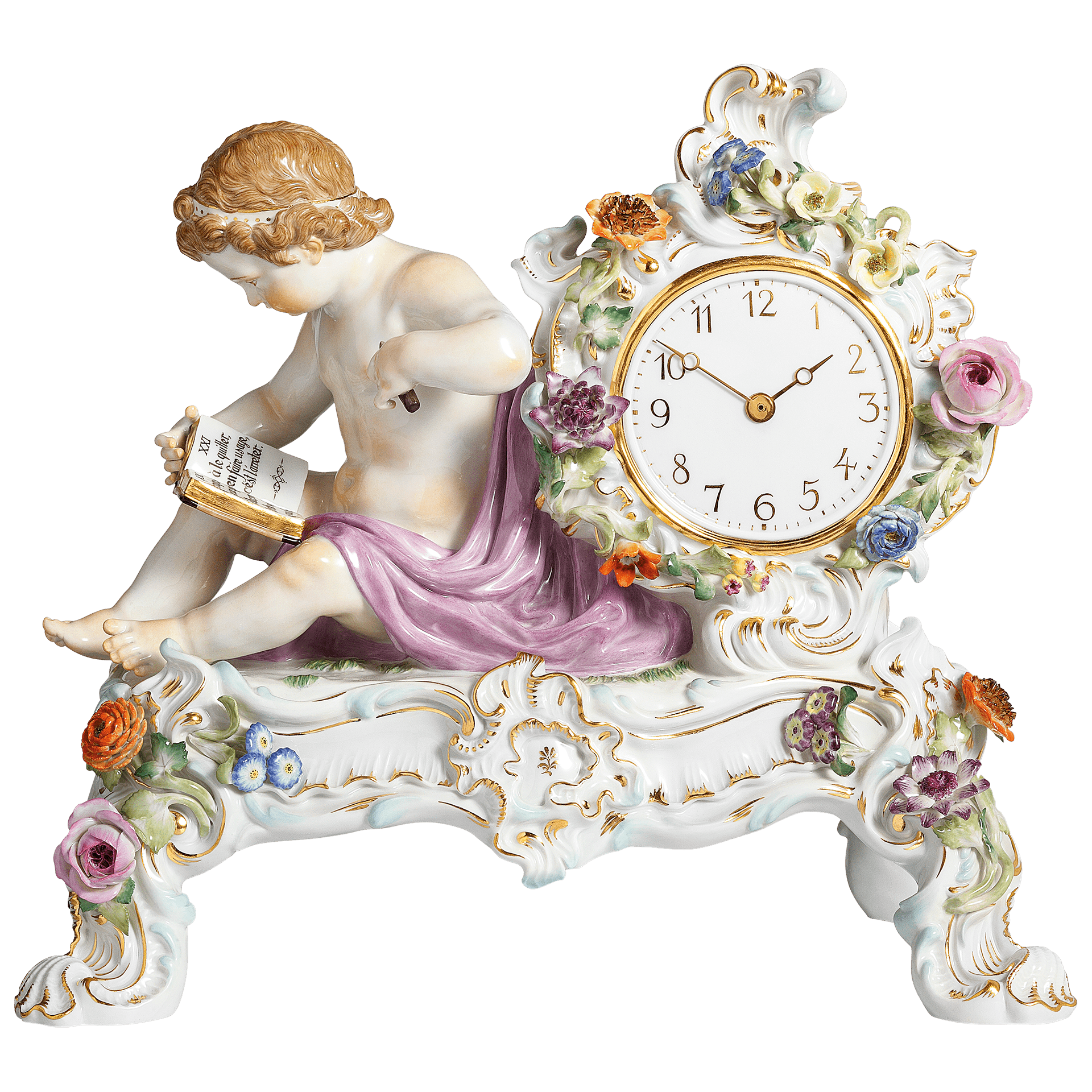 Uhr mit Blumenrelief, Porzellan, H 27 cm | Meissen Exklusiv - Kollektion 900380 - 60m01 - Meissen Weimar