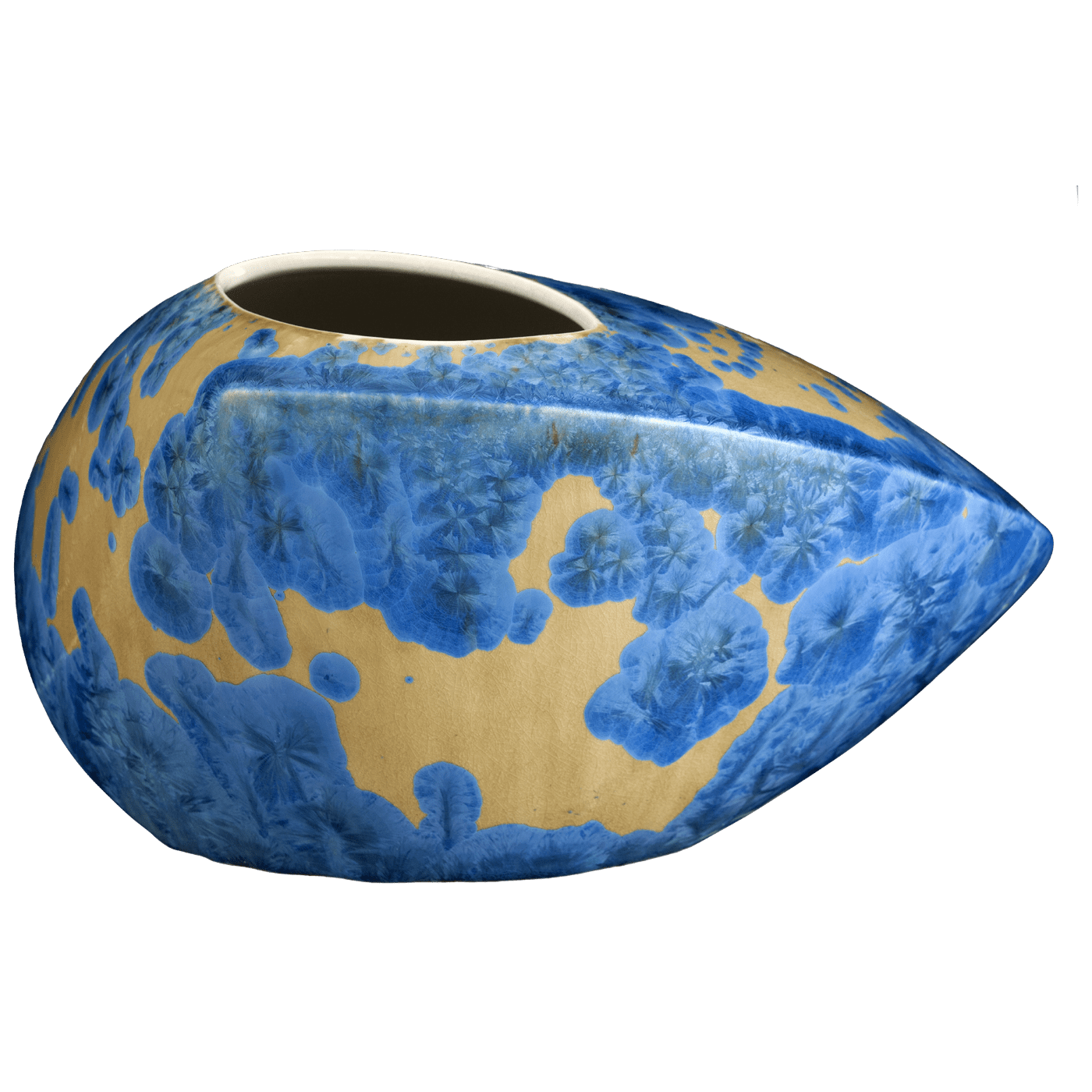 Unikat Steinvase, Kristallglasur blau - gelb, H 19,5 cm | Meissen Unikate 63c054 - u5755 - Meissen Weimar