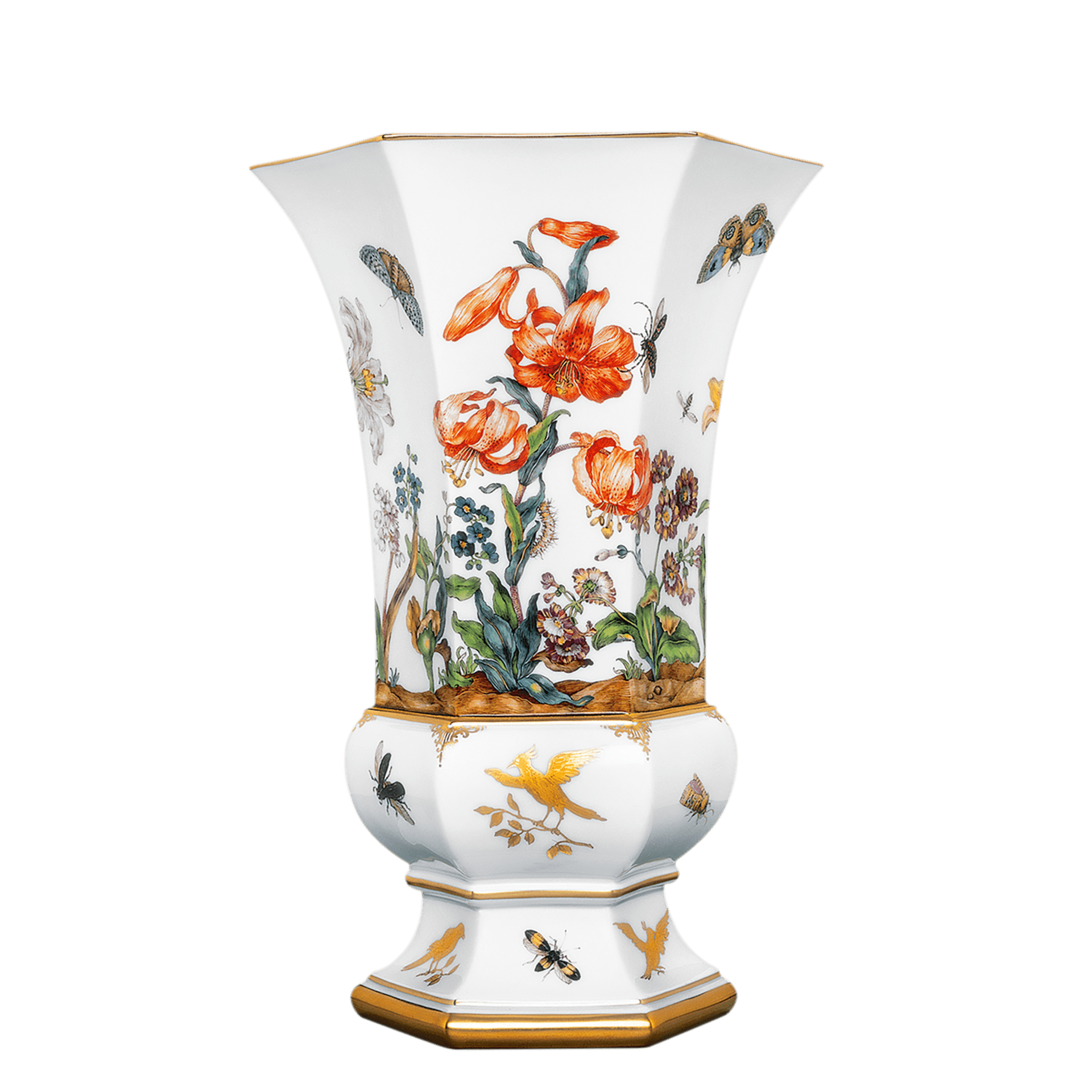 Vase Alter Blumenmalerei mit Schmetterlingen und Vögeln, H 27,5 cm | Meissen Exklusiv - Kollektion 206380 - 50041 - Meissen Weimar