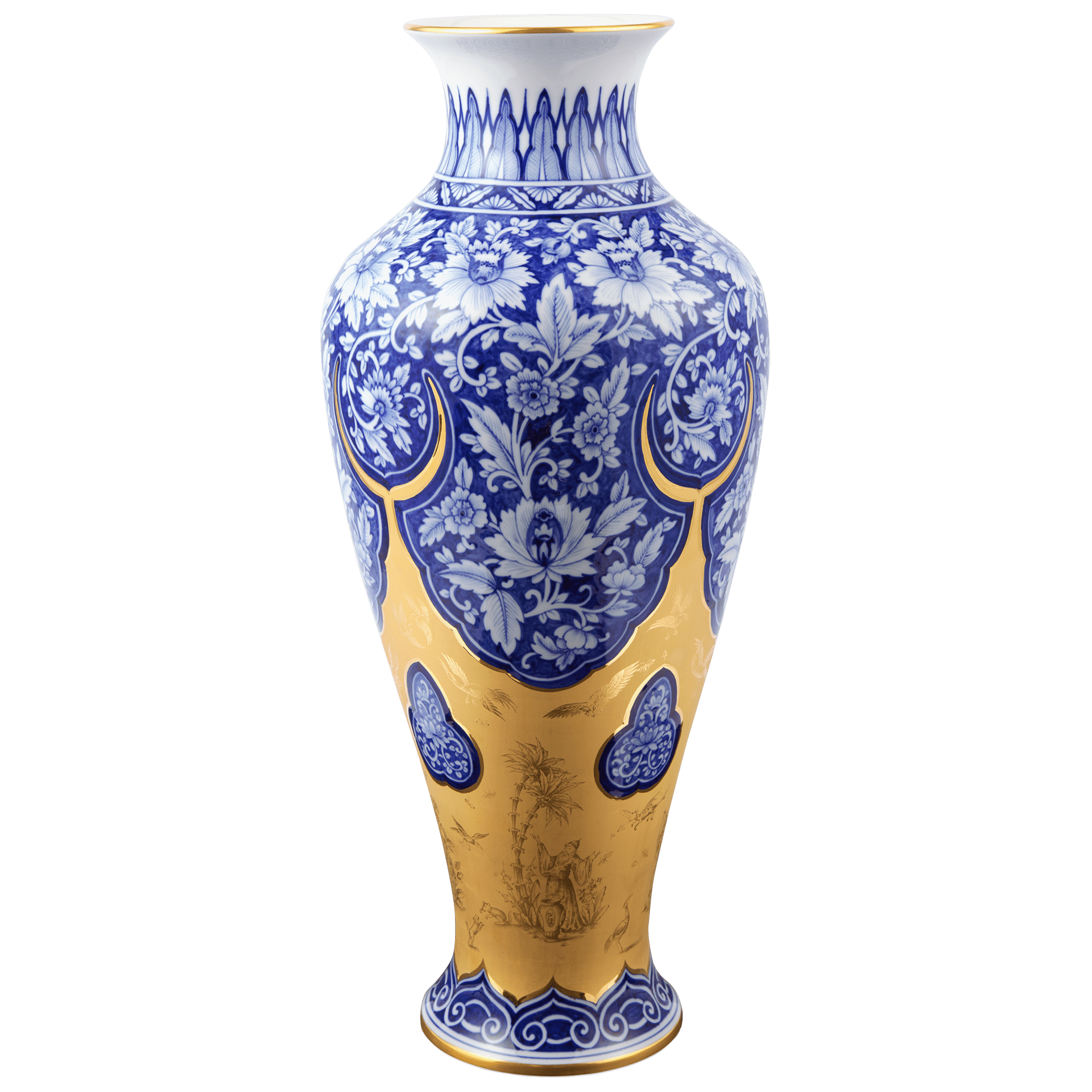 Vase Blauer Brokat mit Goldchinesen, H 56 cm | Meissen Limitierte Meisterwerke 82a584 - 50461 - Meissen Weimar