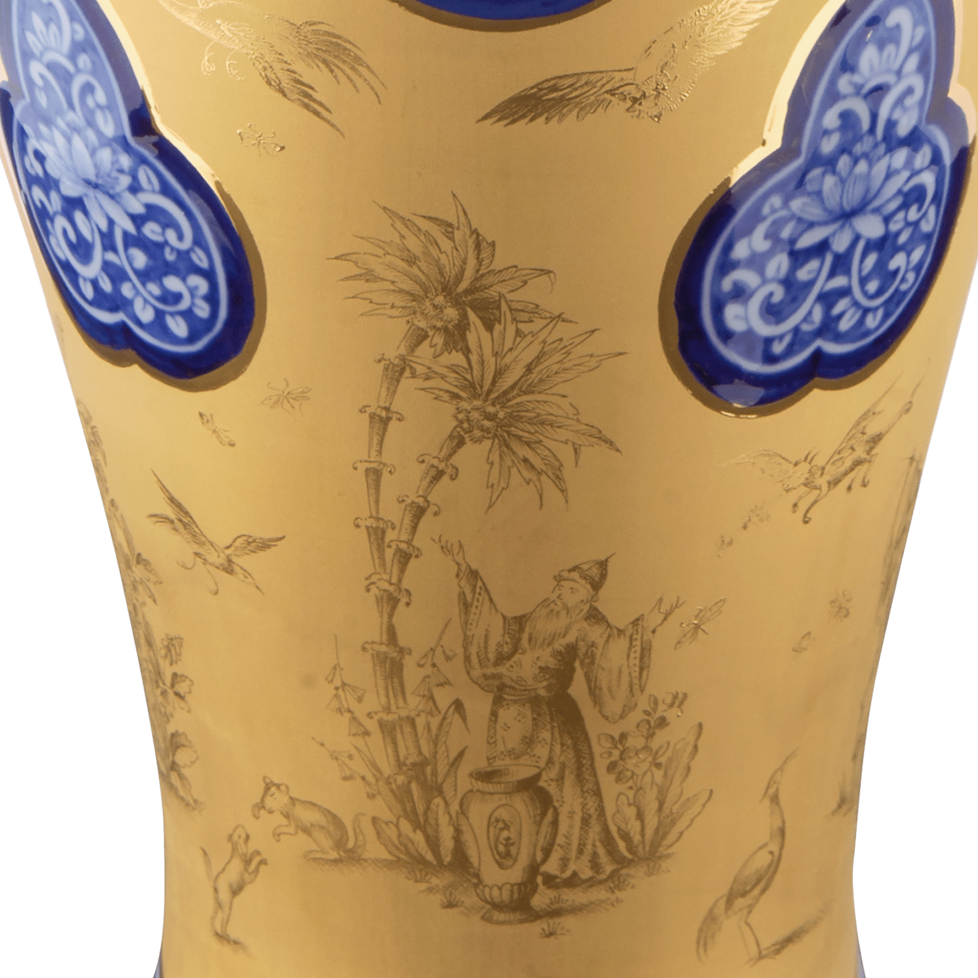 Vase Blauer Brokat mit Goldchinesen, H 56 cm | Meissen Limitierte Meisterwerke 82a584 - 50461 - Meissen Weimar