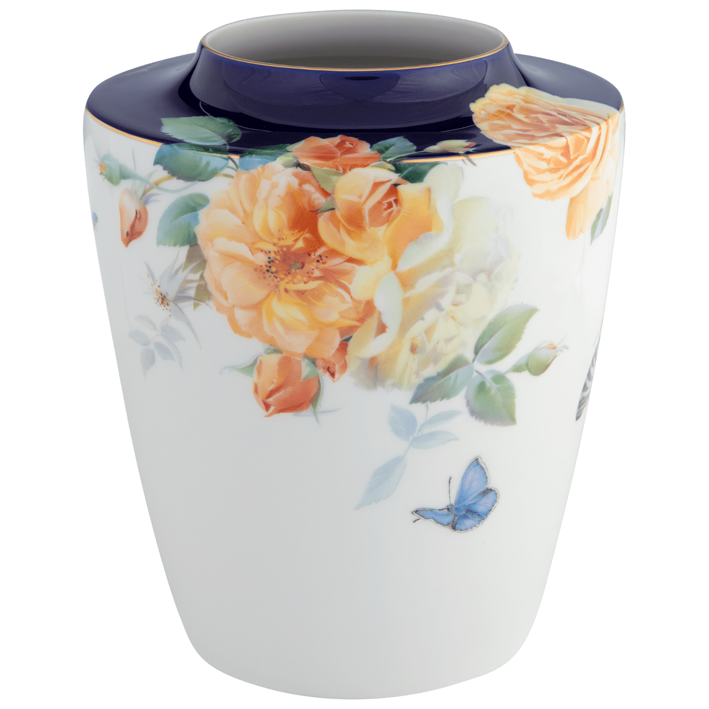 Vase Gelbe Rosen und Schmetterlinge, H 21 cm, Limitierte Edition | Meissen Cosmopolitan 95a174 - 50533 - Meissen Weimar