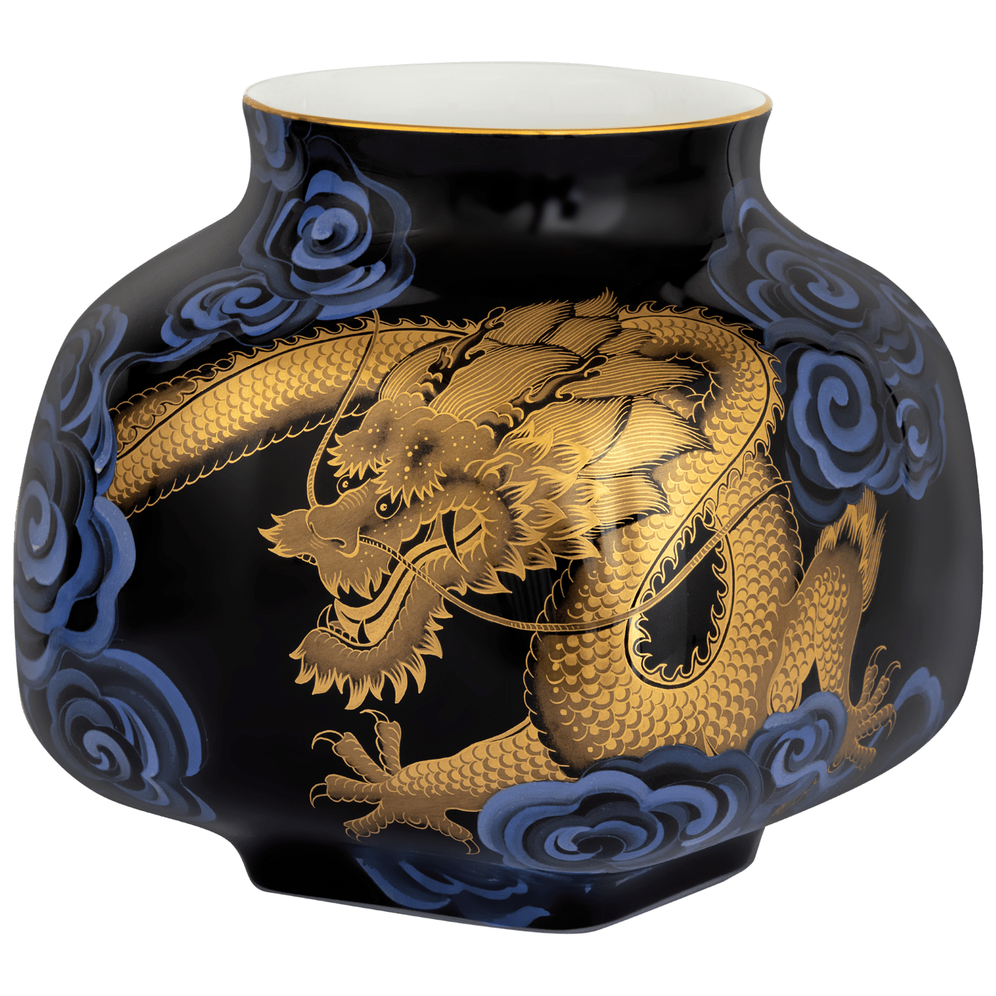 Vase Glücksdrache, Schwarz - Gold, H 17,5 cm | Meissen Limitierte Meisterwerke 59a784 - 50572 - Meissen Weimar
