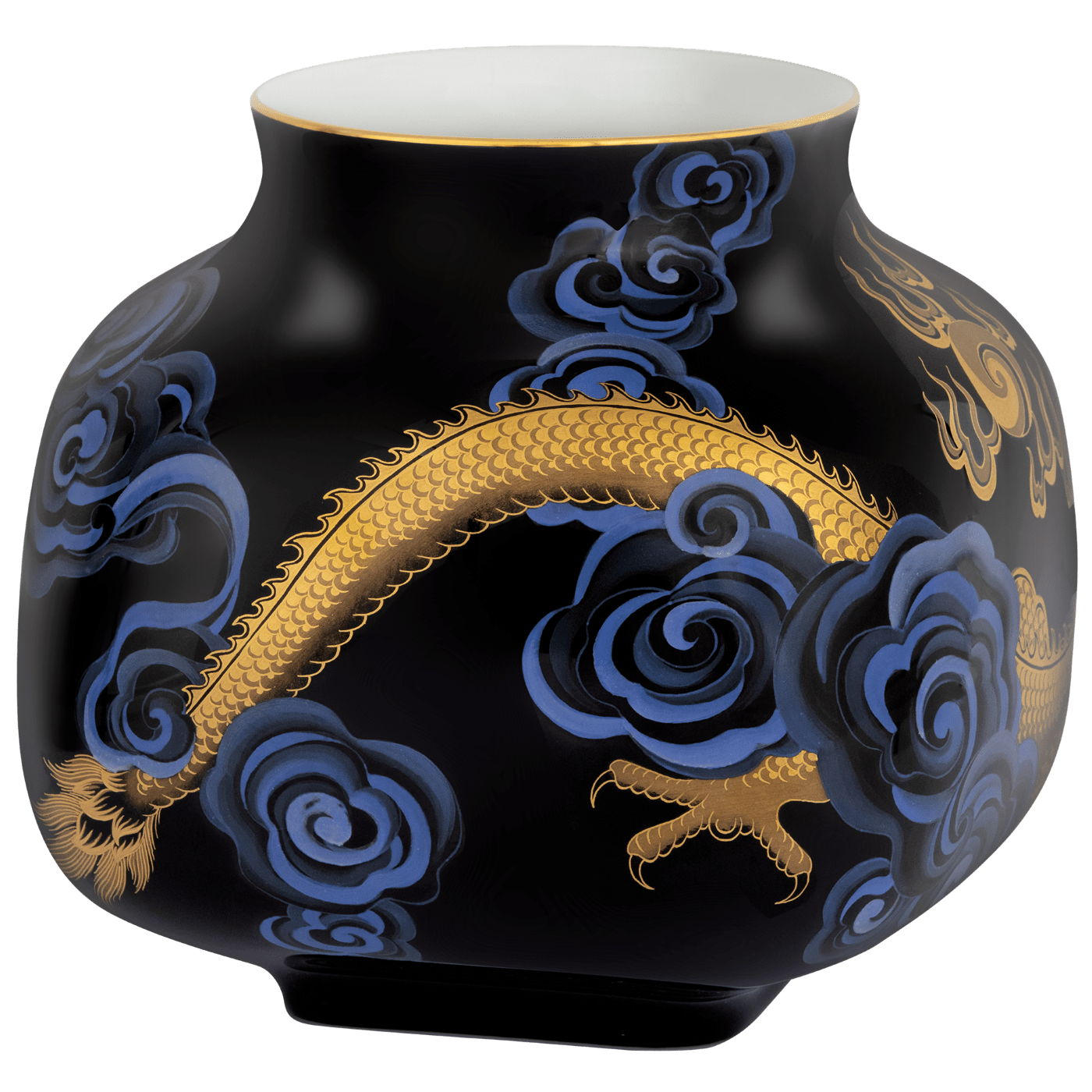 Vase Glücksdrache, Schwarz - Gold, H 17,5 cm | Meissen Limitierte Meisterwerke 59a784 - 50572 - Meissen Weimar