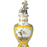 Vase Jugdmalerei nach Ridinger, gelber Fond, H 65 cm, limitiert | Meissen Limitierte Meisterwerke