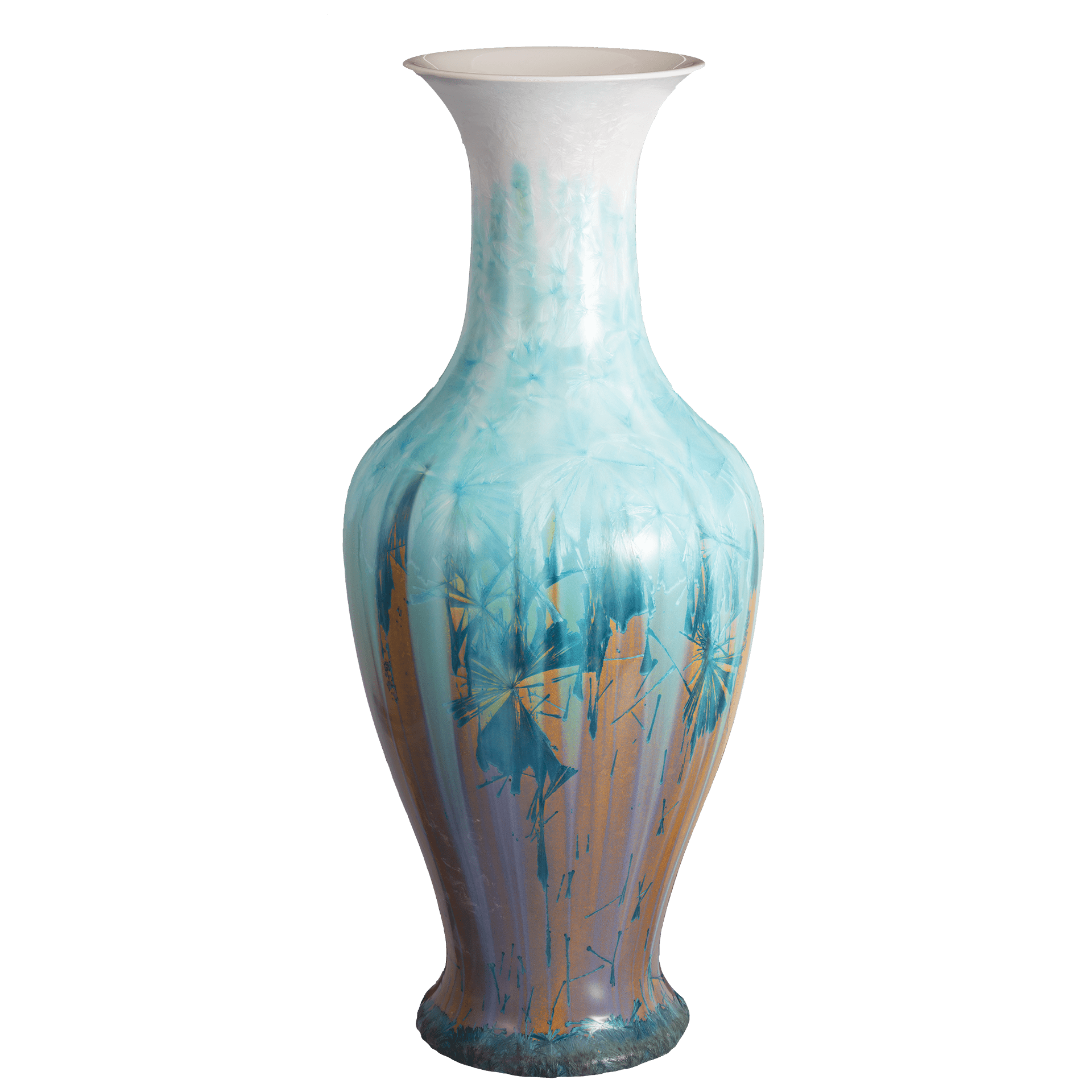 Vase Kristallglasur blau - gelb, H 80 cm, Unikat | Meissen Unikate 63c054 - u6293 - Meissen Weimar