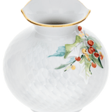 Vase mit Belag, Stechpalme, bunt und gold staffiert, H 9 cm | Accessoires Meissen Wellenspiel Relief