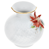 Vase mit Belag, Weihnachtsstern, bunt und gold staffiert, H 9 cm | Accessoires Meissen Wellenspiel Relief
