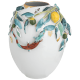 Vase mit plastischen Zitronenzweigen, Echse und Schmetterlingen, H 25 cm | Meissen Unikate