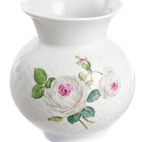 Vase mit Relief, Weiße Rose, purpur Kern, bunt, weißer Rand, H 13,5 cm | Accessoires Meissen Wellenspiel Relief