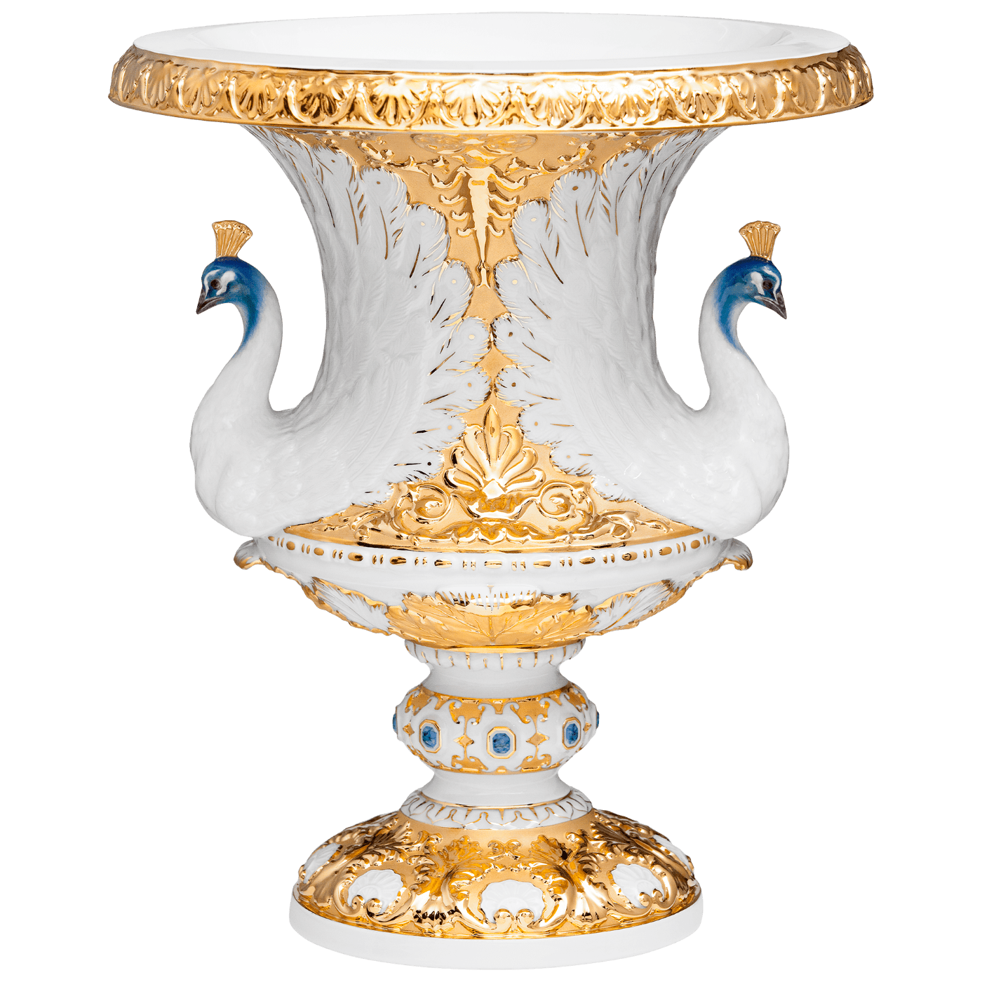 Vase Pfau Weiß und Gold H 36 cm | Meissen Limitierte Meisterwerke 998484 - 50m73 - Meissen Weimar