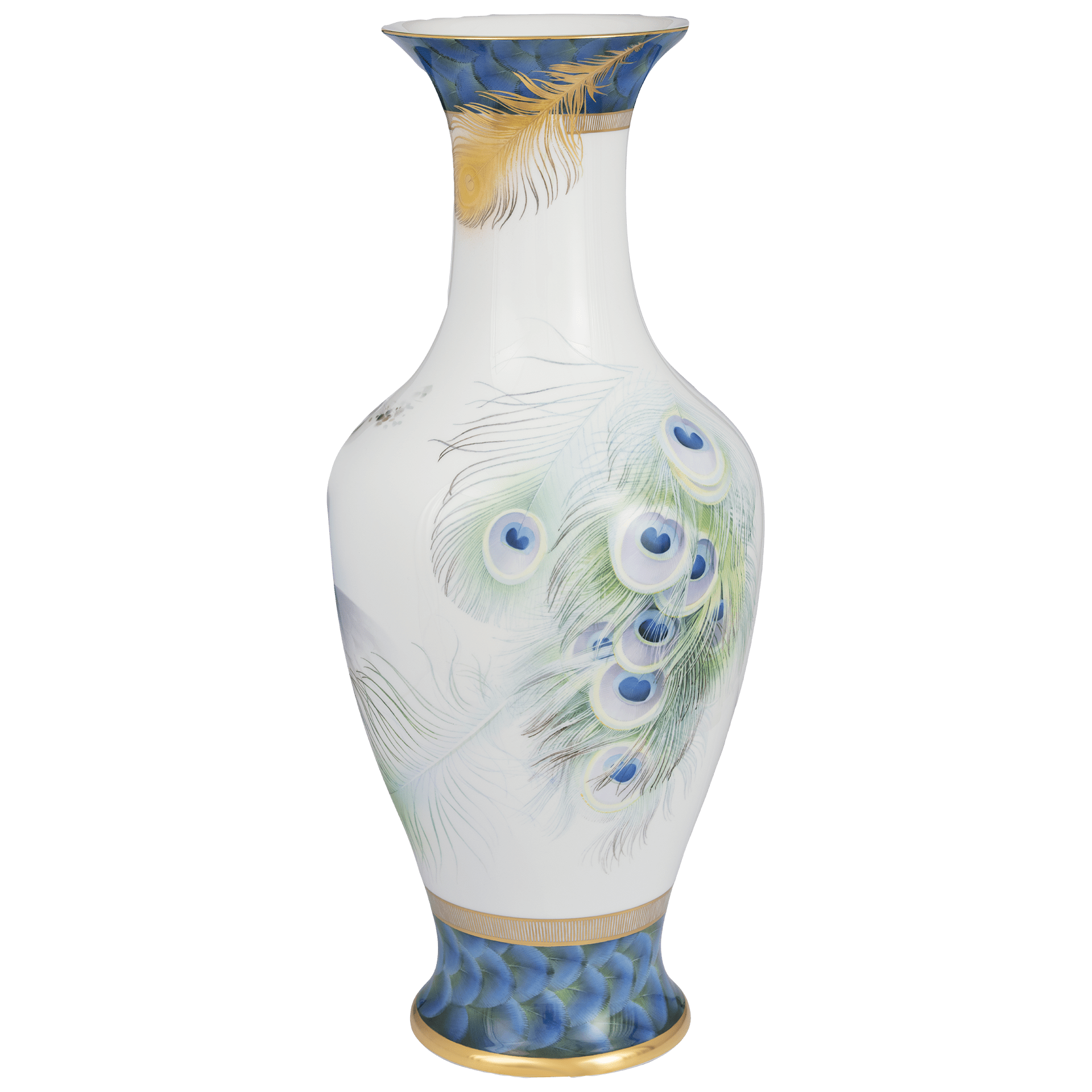 Vase Pfauenpracht, Weiß - Blau, H 79,5 cm | Meissen Exklusiv - Kollektion 26a380 - 50486 - Meissen Weimar