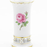 Vase, Rose mitte, bunt, Goldrand, H 14 cm | Meissen Vasen-Form "Neuer Ausschnitt"