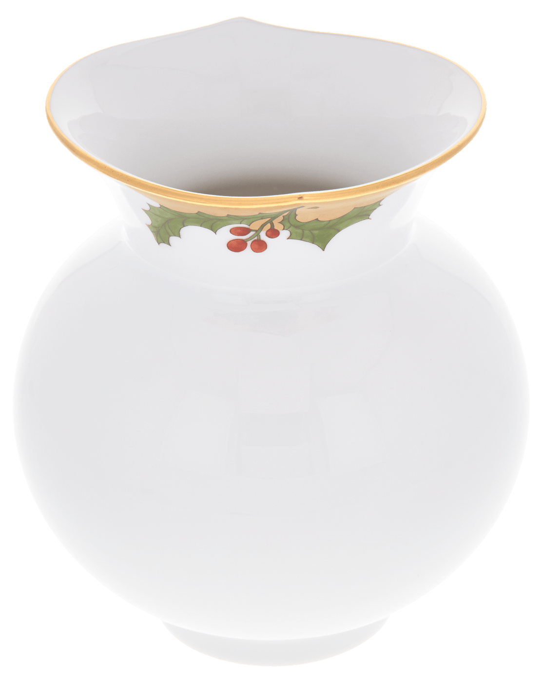 Vase Stechpalme mit Goldrand, H 13,5 cm – Meissen Wellenspiel Pur