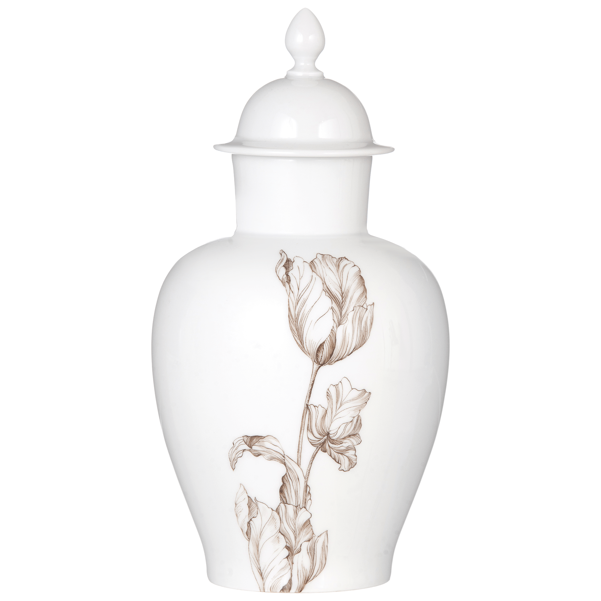Vase Tulpe sepia, Weiß mit brauner Blumenmalerei, H 23 cm | Meissen Vasen Kollektion 20a174 - 51081 - Meissen Weimar