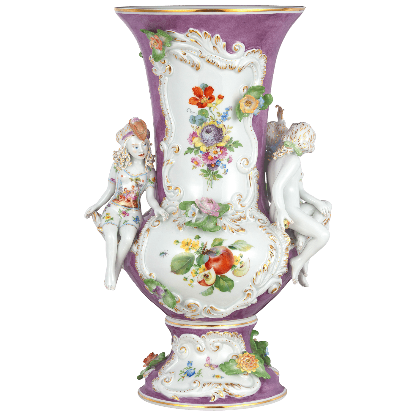 Vase, Violett - weiß, H 45 cm | Meissen Vasen Kollektion 65c028 - 81m13 - Meissen Weimar