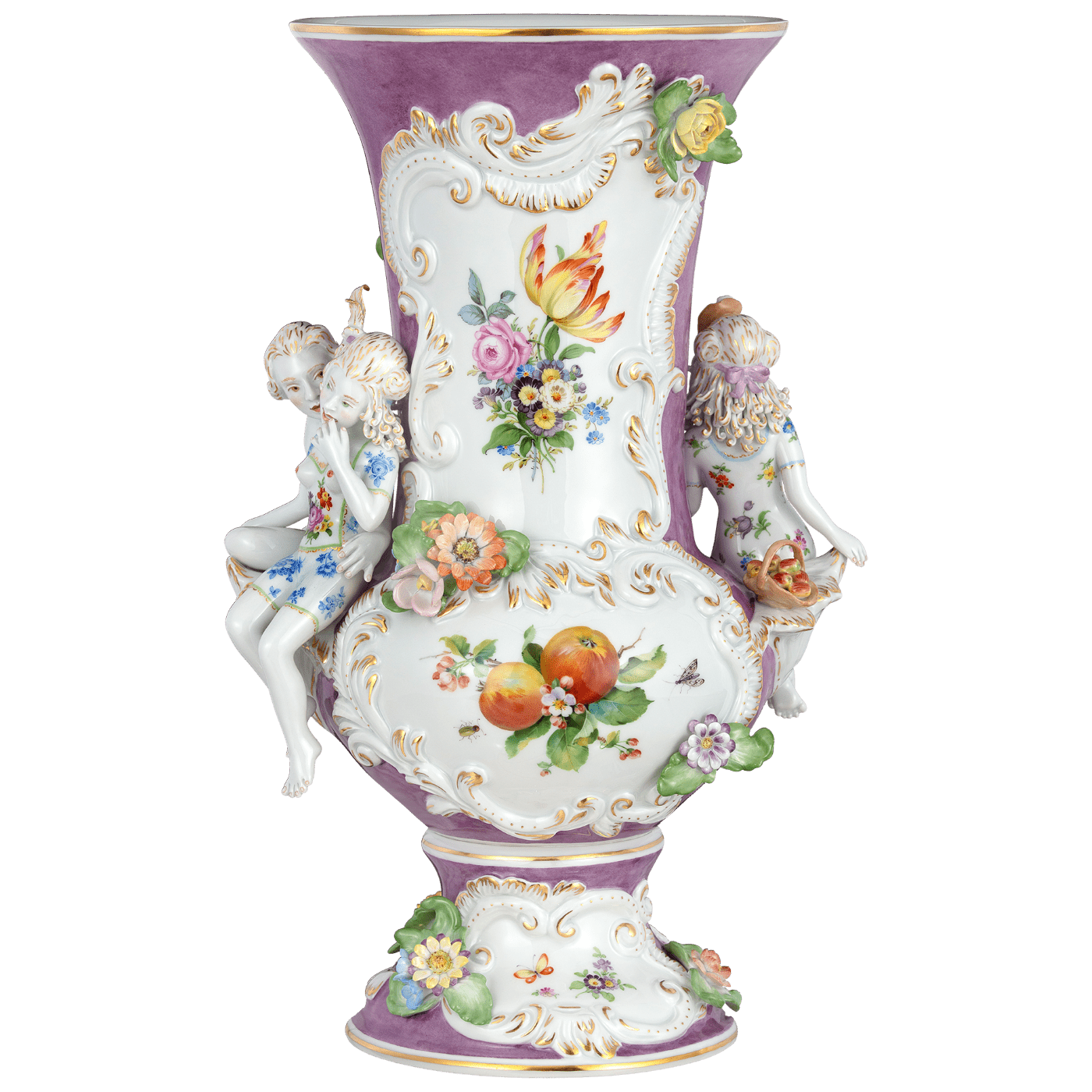 Vase, Violett - weiß, H 45 cm | Meissen Vasen Kollektion 65c028 - 81m13 - Meissen Weimar