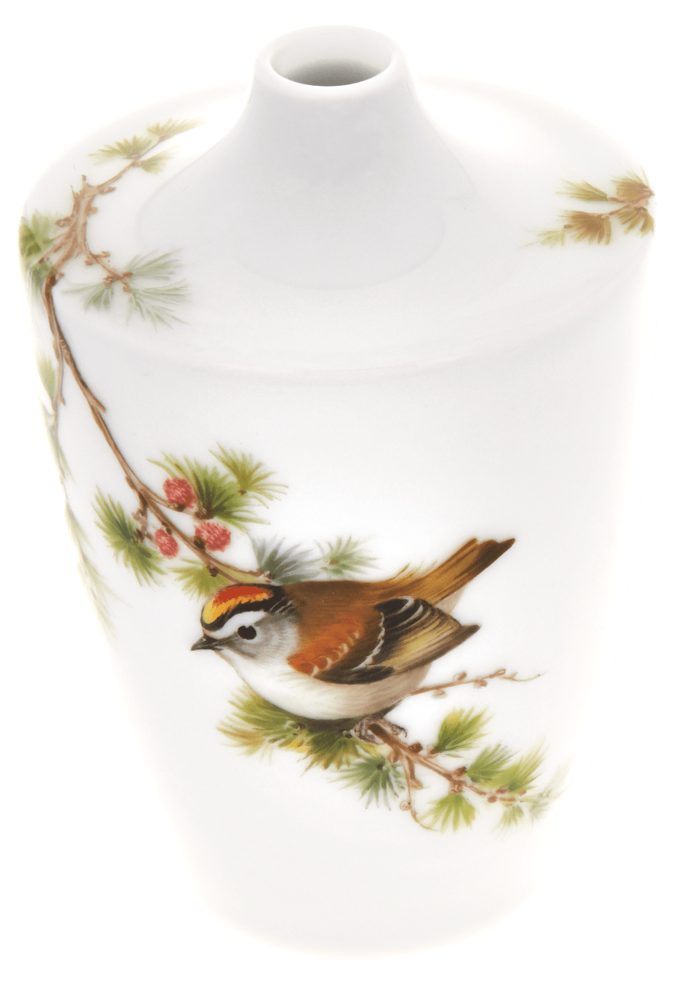 Vase, Vogelmalerei Drei Goldhähnchen auf Lärchenzweig, H 11 cm | Meissen Cosmopolitan 26c031 - 50530 - Meissen Weimar