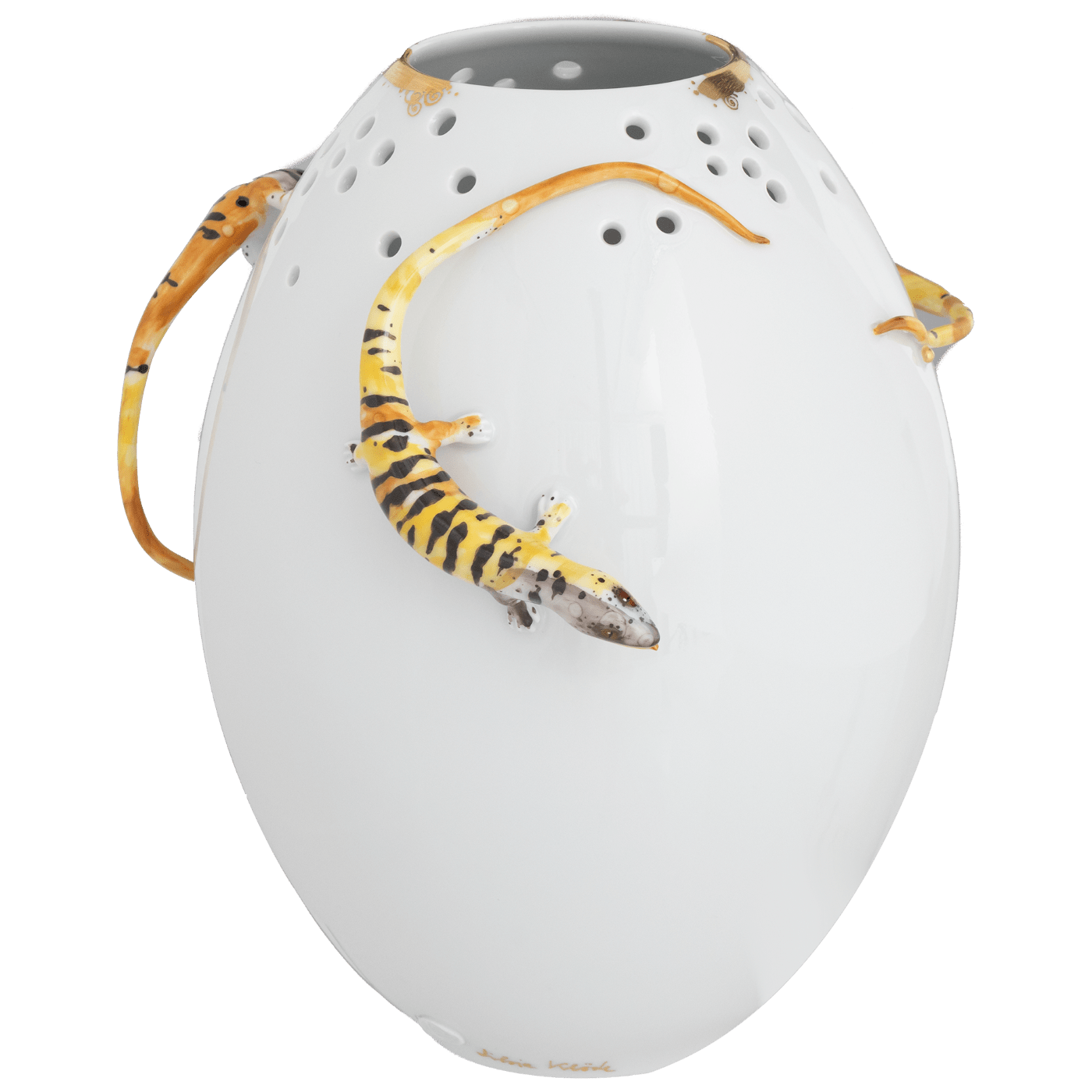 Vase Weiß mit farbigen Echsen, H 24 cm | Meissen Unikate 63c061 - u6441 - Meissen Weimar