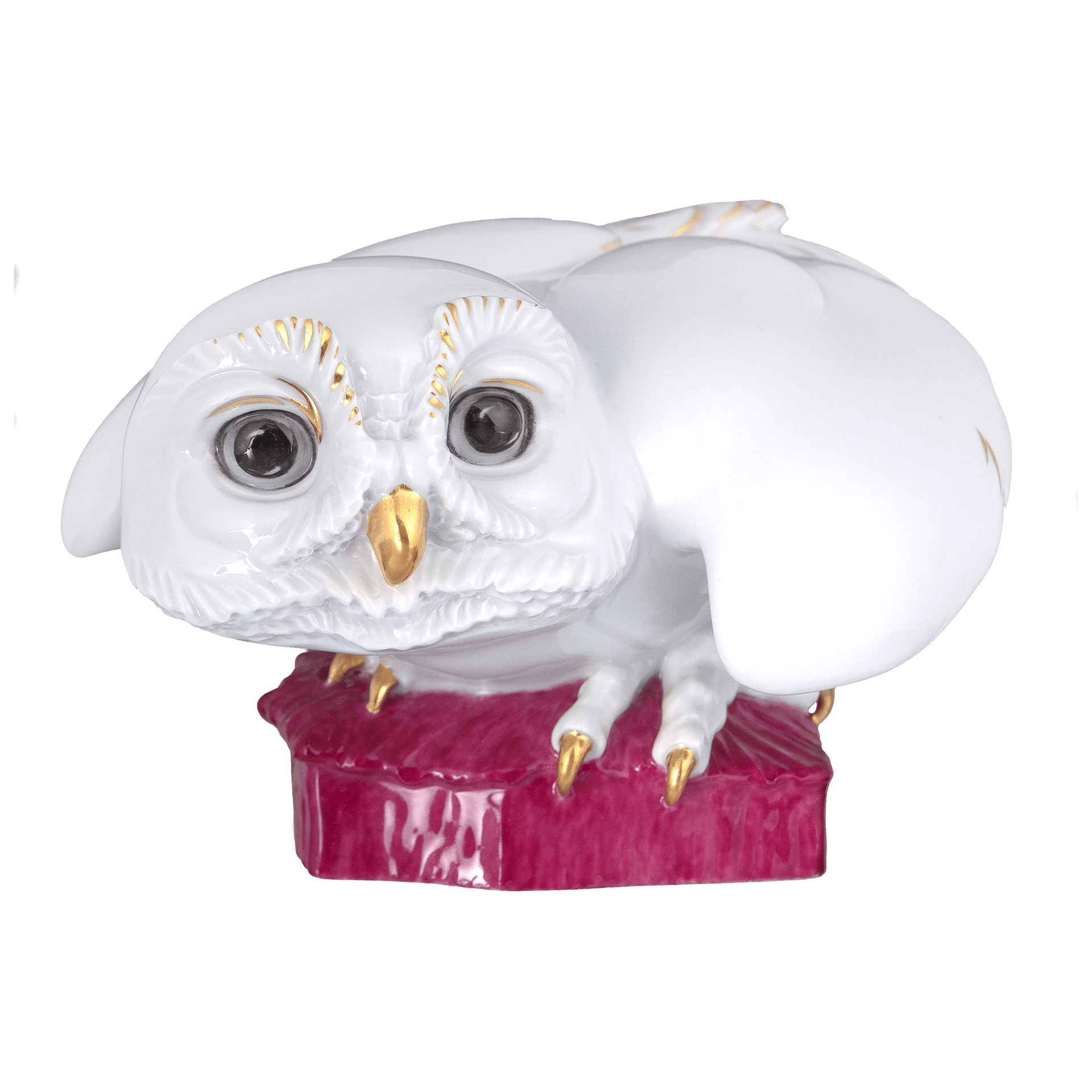 Vogel Eule, Purpur und Gold staffiert, H 8 cm | Meissen Einzelplastik 90A458 - 77249 - Meissen Weimar