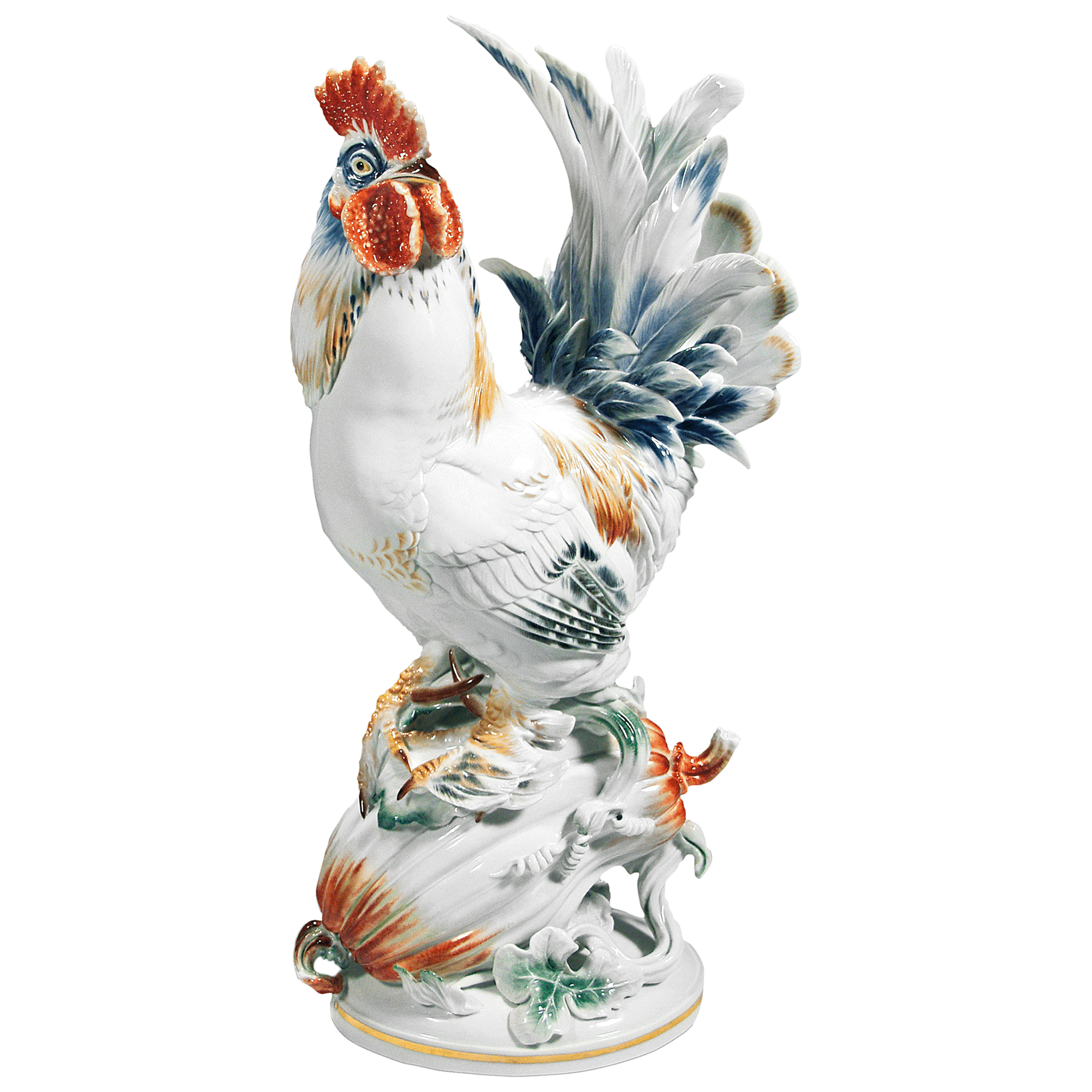 Vogel Figur Hahn auf Melone, H 40 cm | Meissen Exklusiv - Kollektion 900380 - 77365 - Meissen Weimar