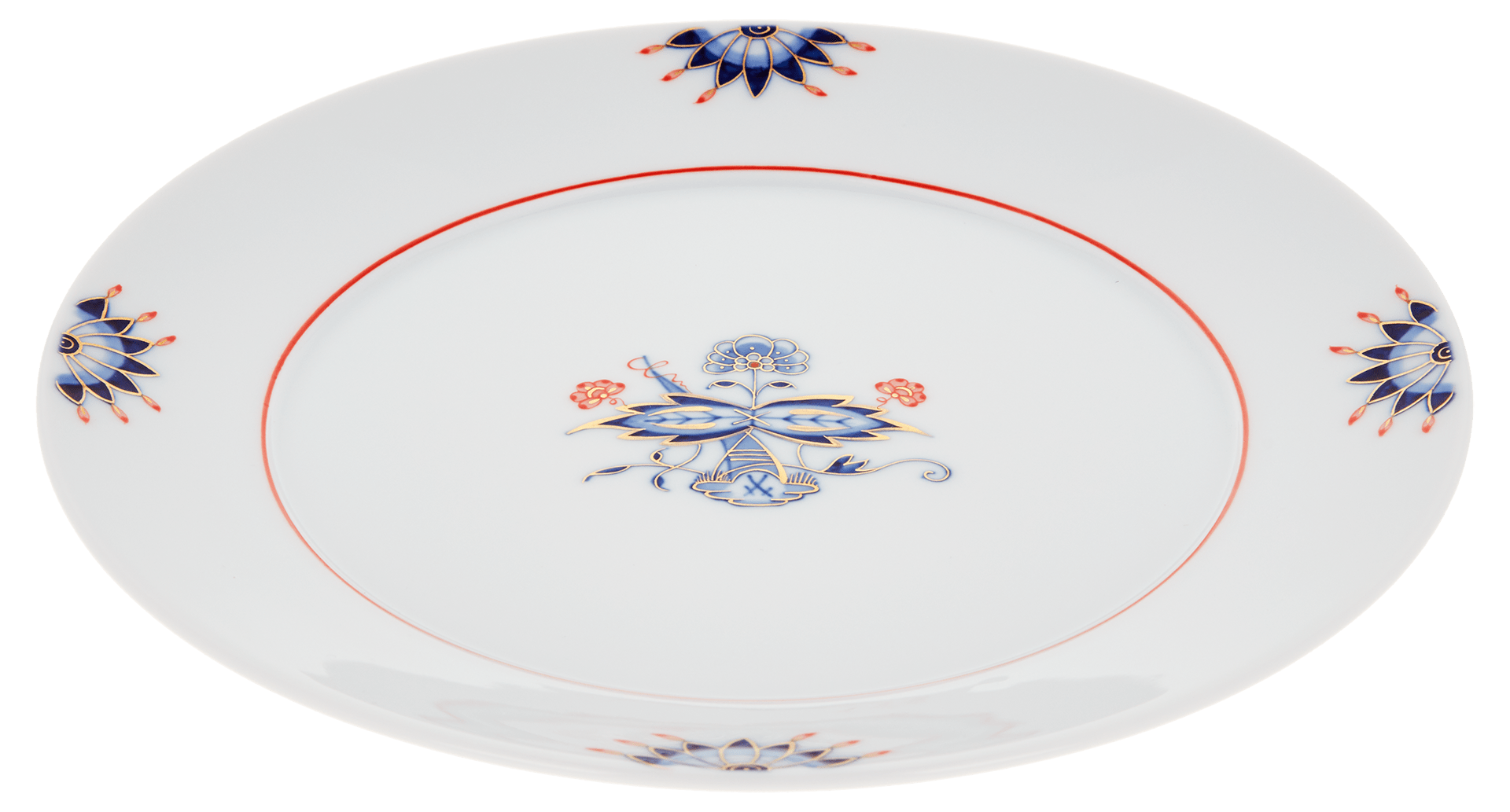 Vorspeise - und Dessertteller, Blütenknospen, Doppelblatt, kobaltblau, rot, gold, Ø 22 cm | Meissen No. 41 Noble Blue 802790 - 41473 - Meissen Weimar