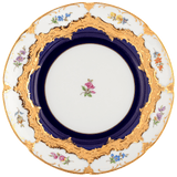 Vorspeise- und Dessertteller, gestreute Blümchen, königsblau glasiert, Goldbronze, Ø 20 cm | Meissen B-Form