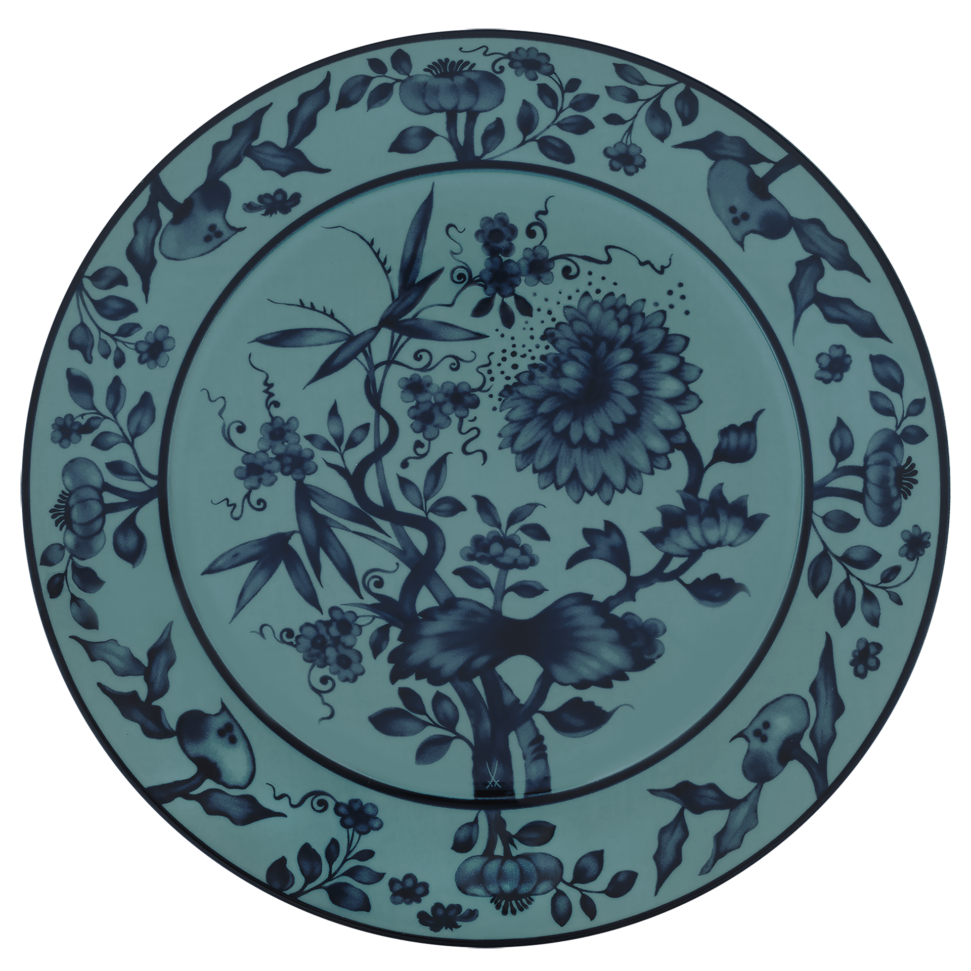 Vorspeise - und Dessertteller, petrol, Ø 22 cm | Meissen No.41 Royal Blossom 79b560-41473 - Meissen Weimar