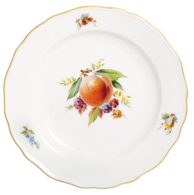 Vorspeise - und Dessertteller, Vintage Fruchtmalerei, Motiv - Pfirsich, Goldrand, Ø 20 cm | Meissen Neuer Ausschnitt 24C005 - 00472 - Meissen Weimar