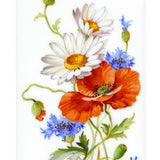 Wandbild, Blumenmalerei, bunt, 'Wilder Mohn' mit Margeriten und Kornblumen, 16 x 10 cm | Meissen-Tafelbild