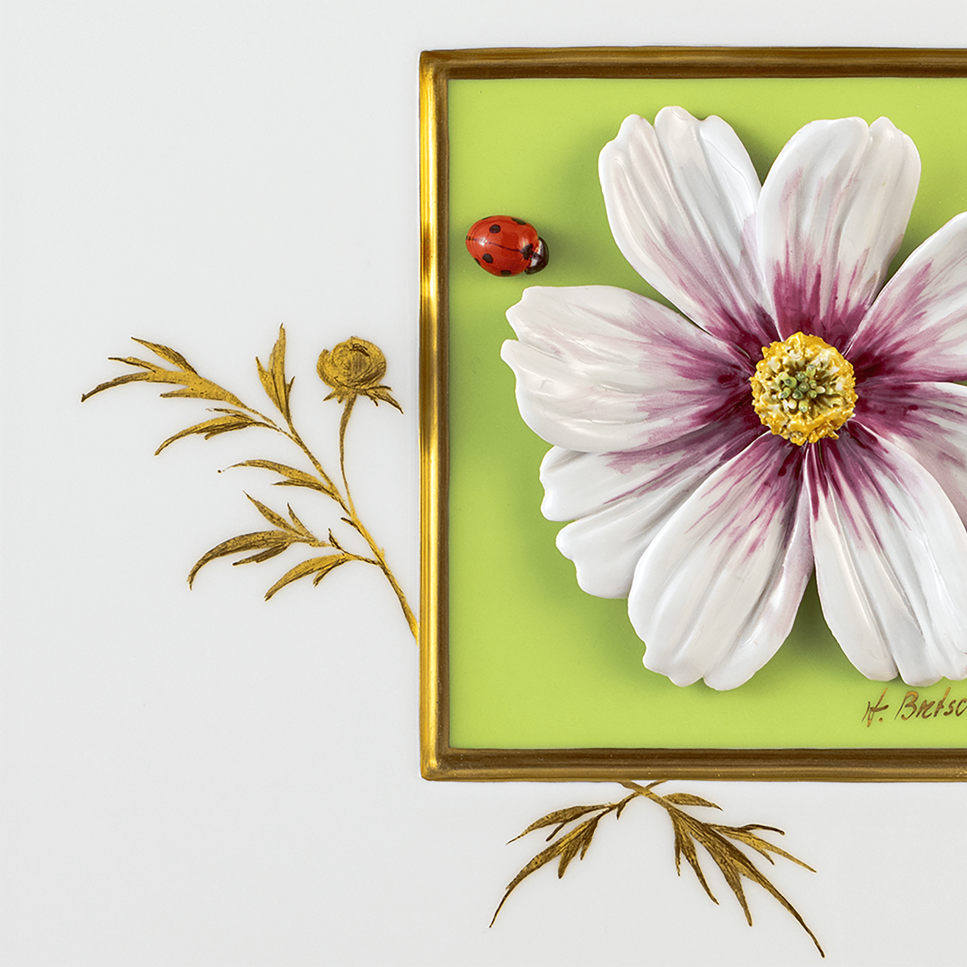 Wandbild Cosmea mit Marienkäfer, 23 x 23 cm | Meissen Unikate 63c059-u6675 - Meissen Weimar
