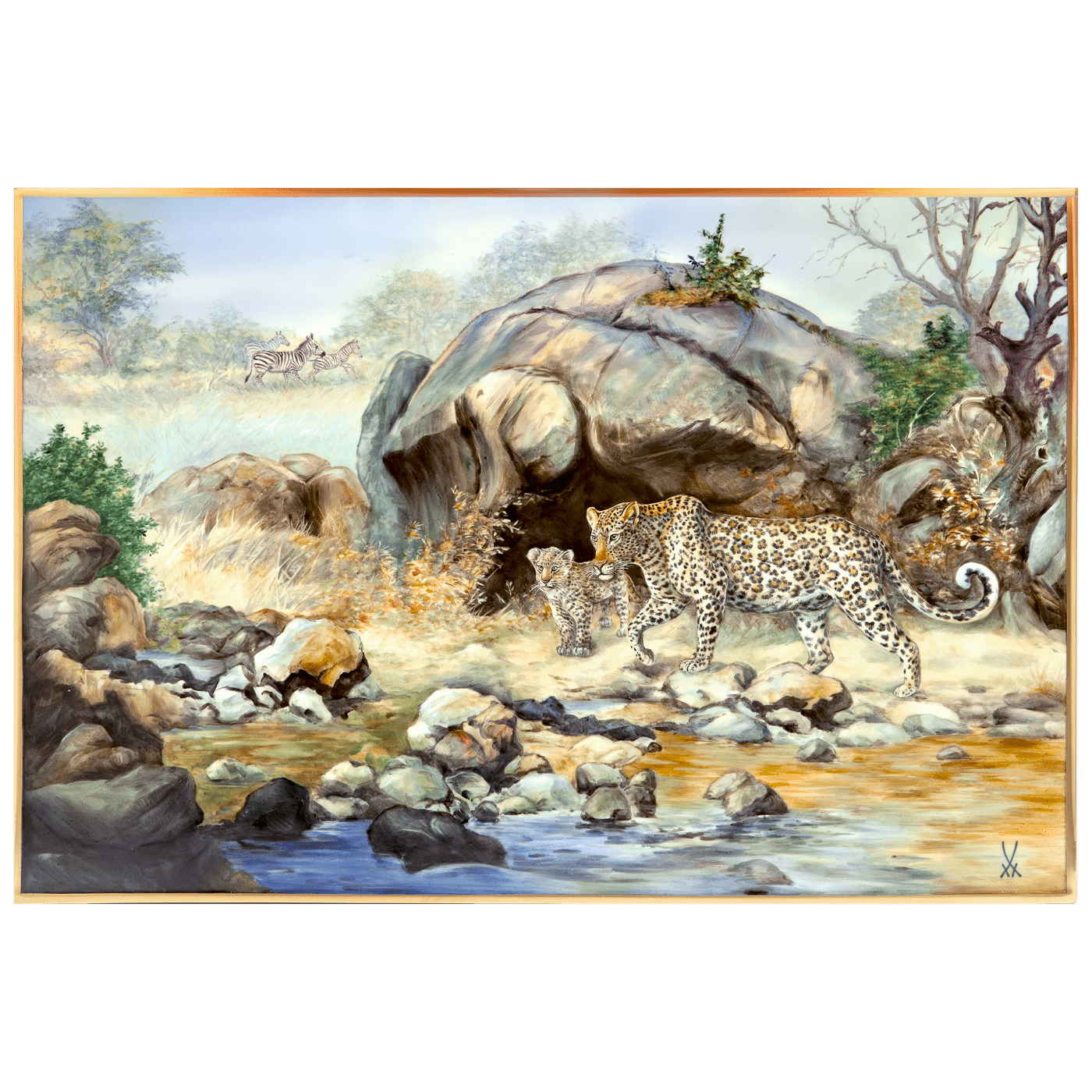 Wandbild Leopardin am Wasser, Porzellan, H 36 cm x B 53 cm, limitiert | Meissen Limitierte Meisterwerke 936884 - 9m233 - Meissen Weimar