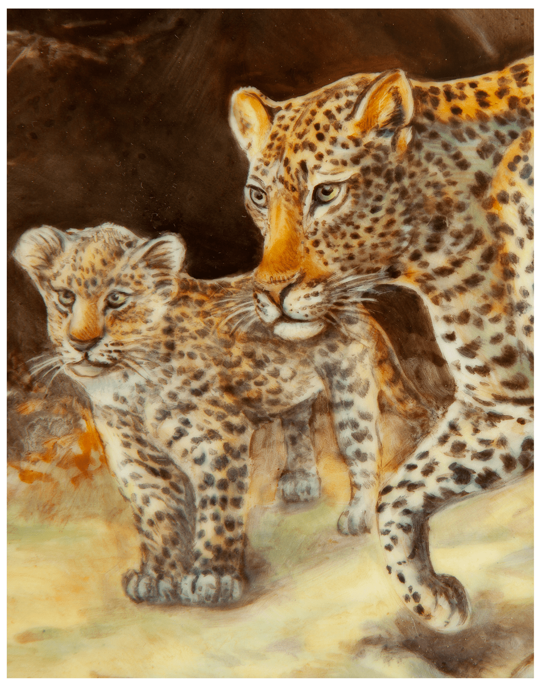 Wandbild Leopardin am Wasser, Porzellan, H 36 cm x B 53 cm, limitiert | Meissen Limitierte Meisterwerke 936884 - 9m233 - Meissen Weimar