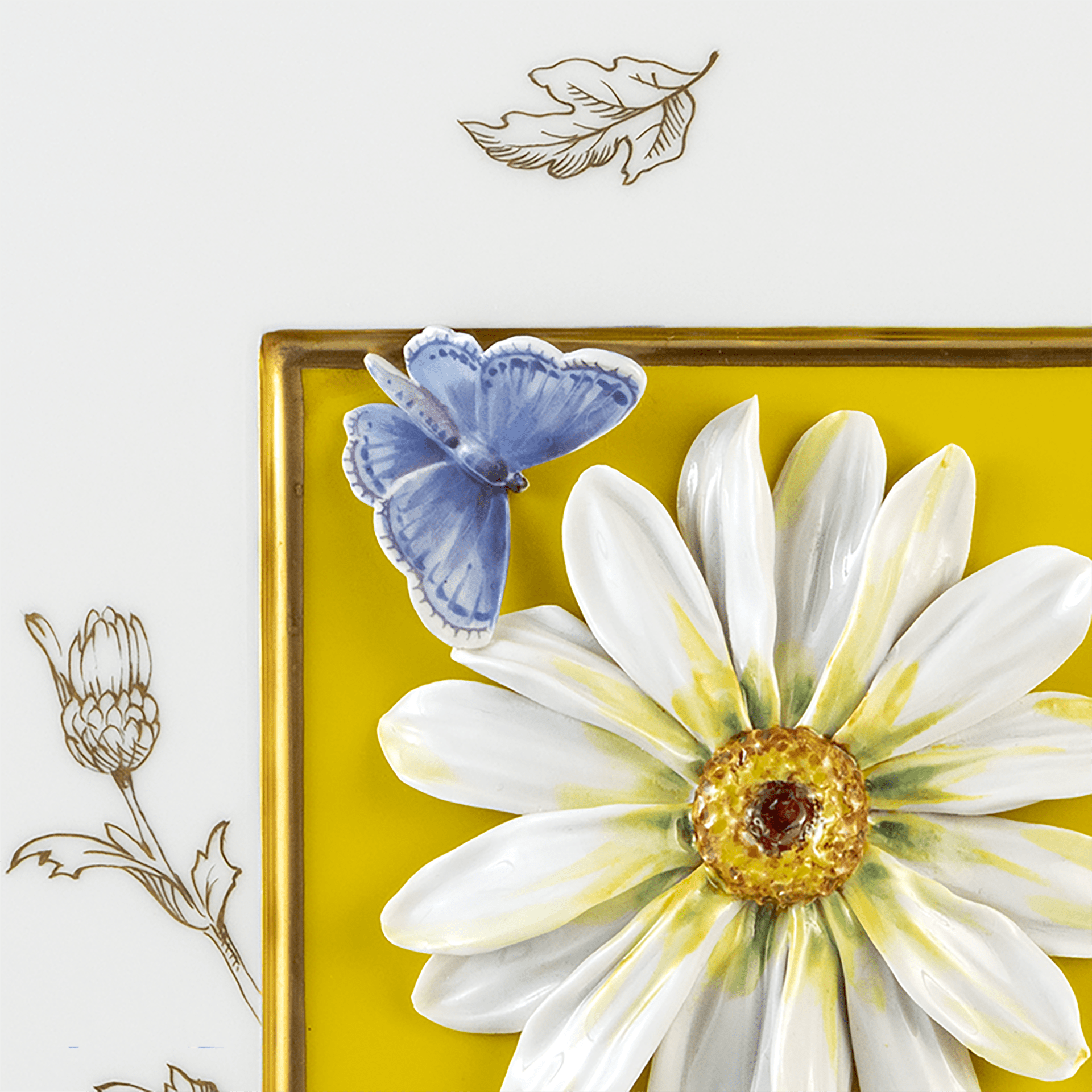 Wandbild Margerite mit Schmetterling, 23 x 23 cm | Meissen Wandbilder - Edition 63c059-u6673 - Meissen Weimar