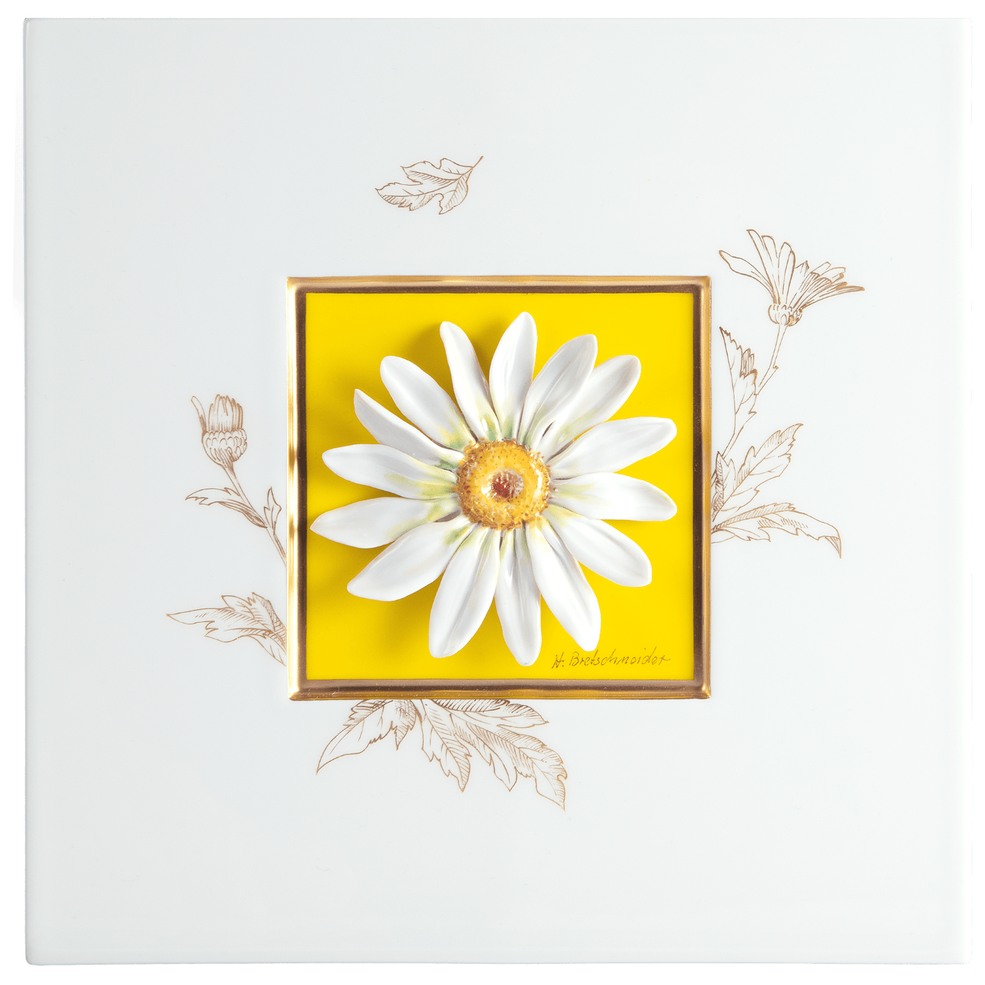 Wandbild mit Margeritenblüte, Gelber Fond, H 23 cm | Meissen Atelier - Edition 932790 - 9m863 - Meissen Weimar
