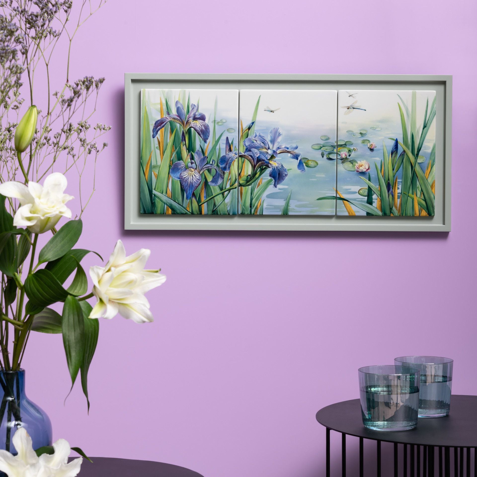 Wandbild Wasserlilien Porzellan H 25 cm, 3 - teilig | Meissen Limitierte Meisterwerke 932w84 - 9m584 - Meissen Weimar