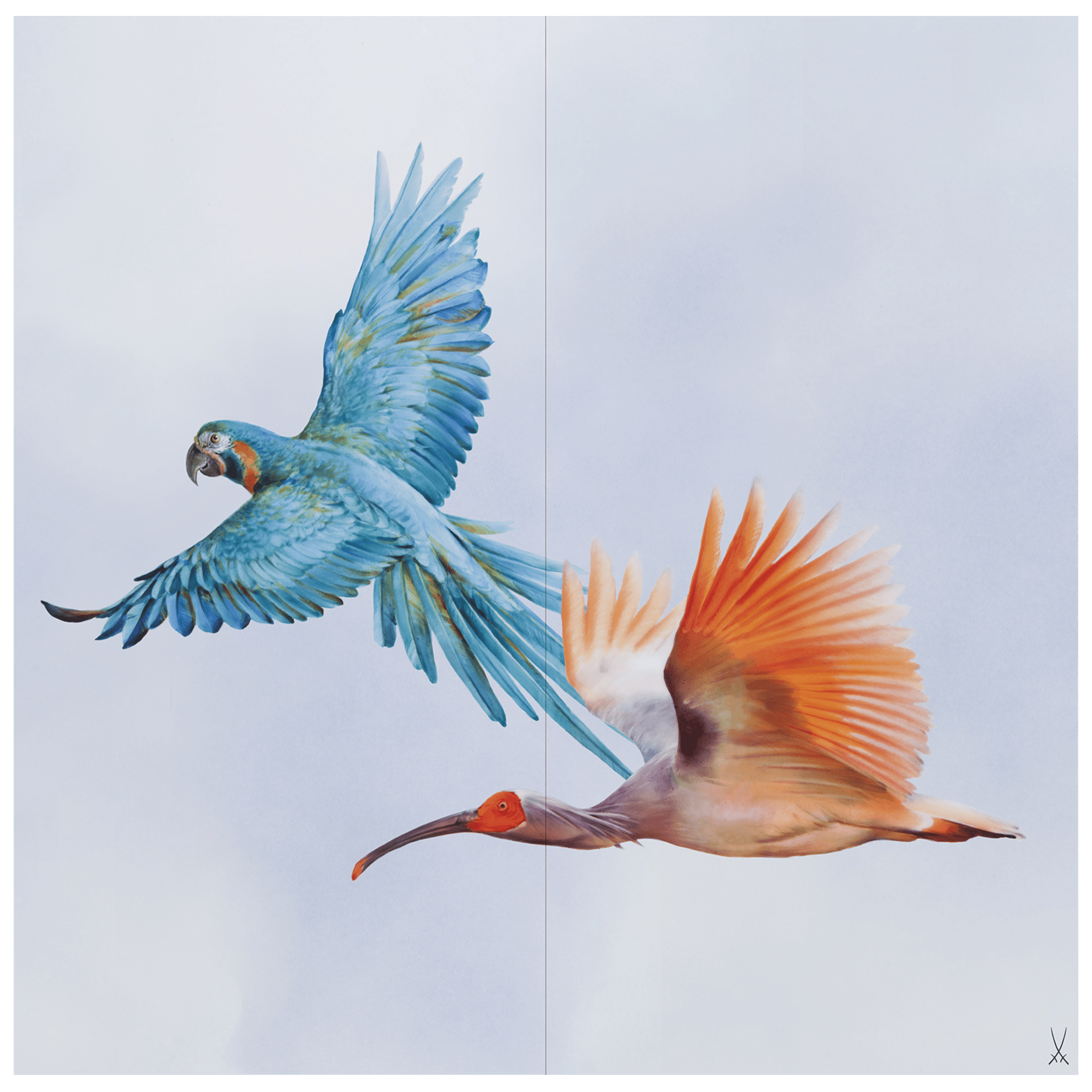 Wandgemälde Ara und Ibis, Porzellan, H 60 cm | Meissen Fine Dining 936s07 - 9m574 - Meissen Weimar