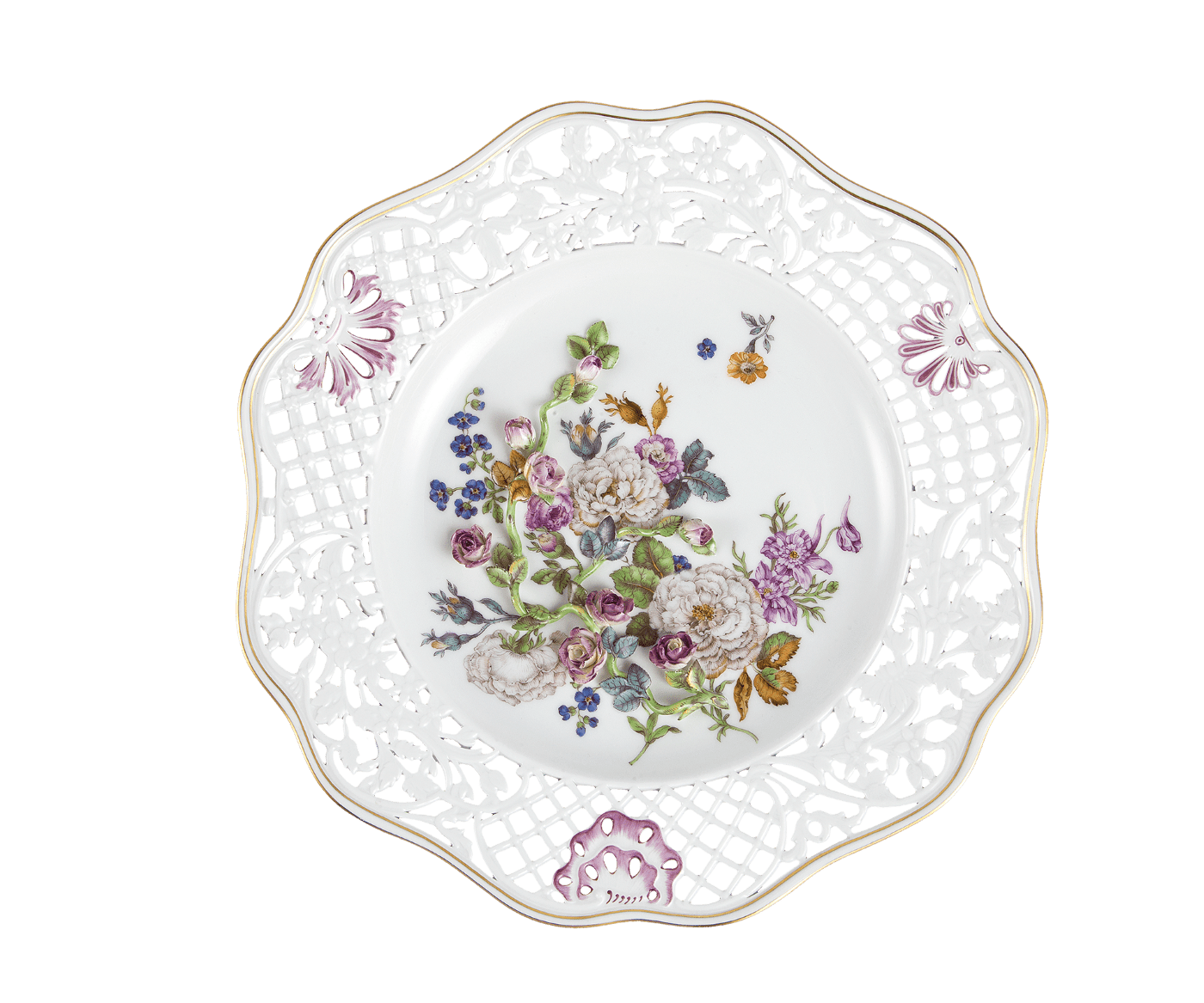 Wandschale, Weiß mit Blütenrelief, Ø 25 cm | Meissen Limitierte Meisterwerke 208184 - 54m71 - Meissen Weimar