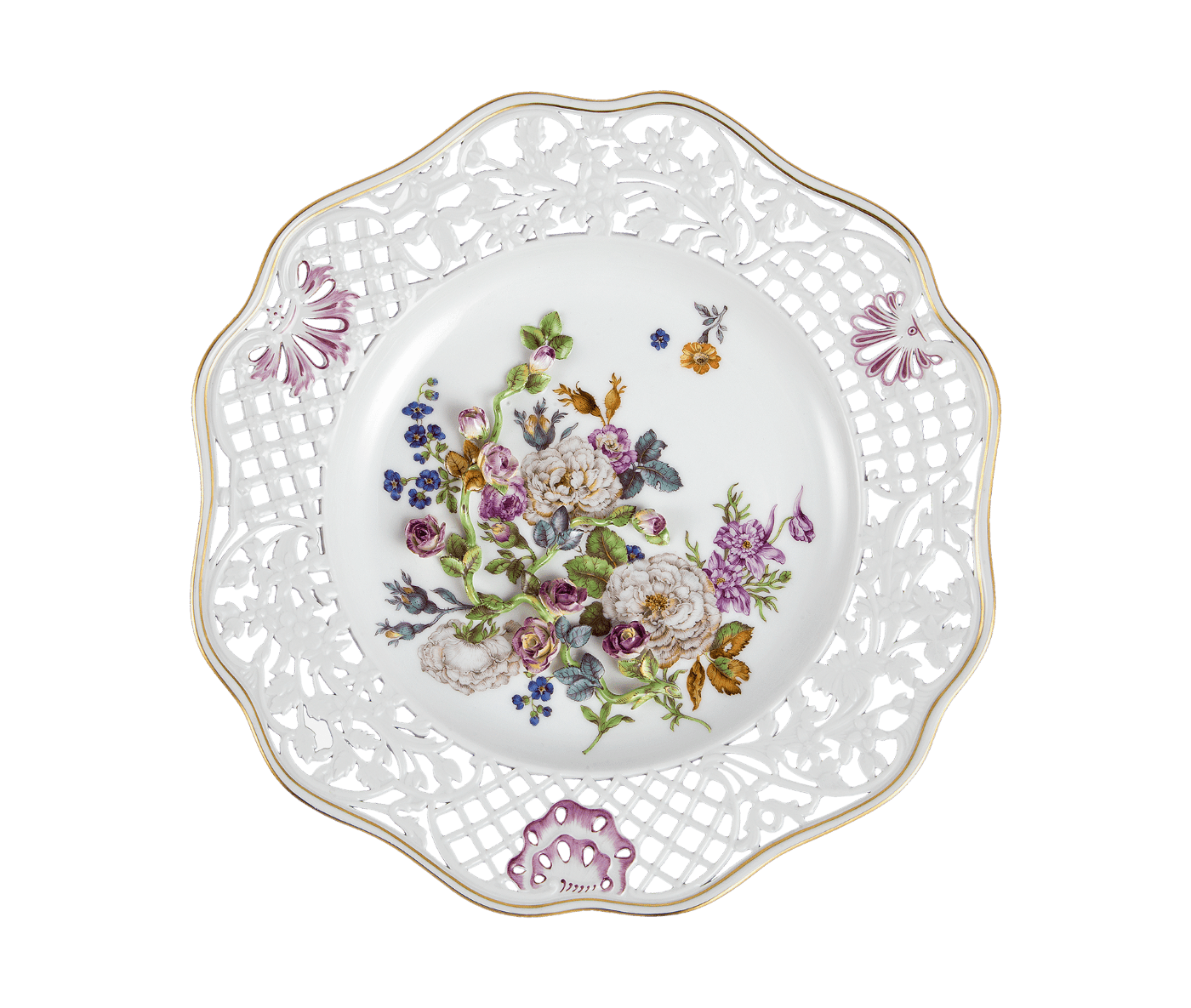 Wandschale, Weiß mit Blütenrelief, Ø 25 cm | Meissen Limitierte Meisterwerke 208184 - 54m71 - Meissen Weimar