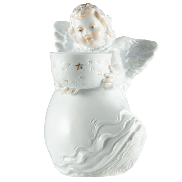 Weihnachtsengel mit Schale, Bunt und gold staffiert, H 16,5 cm | Meissen Figuren-Edition Weihnachten